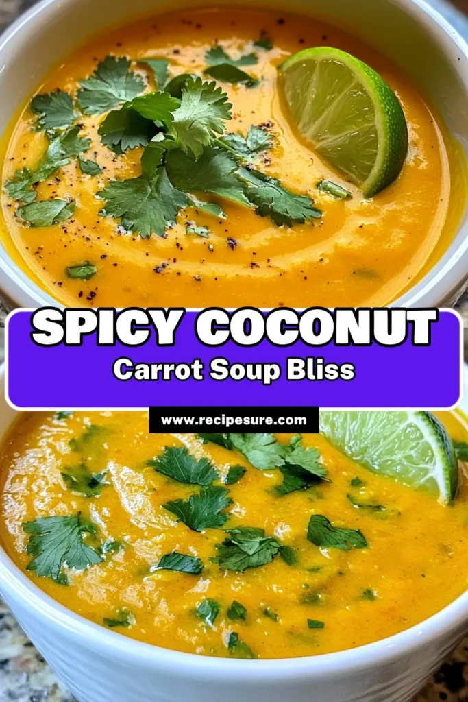 Discover the vibrant flavors of this Curried Carrot Coconut Soup! This healthy carrot soup combines aromatic spices with creamy coconut milk for a delicious vegetarian curry recipe you'll love. With its easy carrot soup recipe, you can whip up a nourishing meal in just 40 minutes. Perfect for cozy nights or meal prep. Try it today and enjoy the delightful taste! Save this recipe for later! #CurriedCarrotSoup #CoconutMilkSoup #HealthyCarrotSoup #VegetarianCurryRecipe