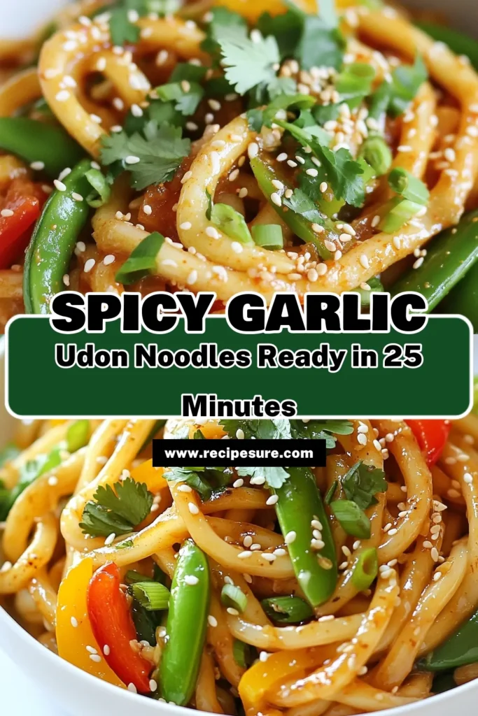 Discover the bold flavors of Spicy Garlic Udon Noodles with this easy udon noodle recipe perfect for anyone craving a quick stir-fry udon dish. This vegetarian udon noodles recipe combines garlic, ginger, and chilies for a delightful taste that rivals traditional ramen alternatives. In just 25 minutes, whip up this delicious meal that's both satisfying and simple. Get ready to add this spicy favorite to your meal rotation! Don't forget to save this recipe! #UdonNoodles #SpicyGarlic #VegetarianRecipes #StirFryRecipes
