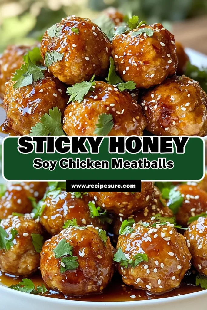 Savor the deliciousness of Honey Soy Glazed Chicken Meatballs! This easy chicken meatballs recipe features tender ground chicken, perfectly baked and coated in a sweet and savory honey soy glaze. With simple ingredients and quick prep, you’ll love this baked chicken meatballs recipe for dinner or parties. Don’t miss out—try this mouthwatering honey soy glaze recipe today! Save it for later! #ChickenMeatballs #HoneySoyGlaze #EasyDinner #GroundChickenRecipe