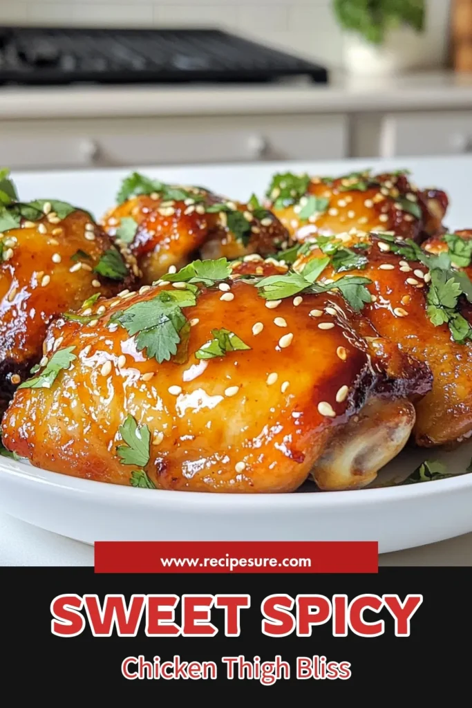 Craving a quick and delicious dinner? Try this Honey Sriracha Chicken recipe! These juicy Honey Sriracha Chicken thighs are the perfect blend of sweet and spicy, making a fantastic addition to your dinner table. This easy chicken thighs dinner takes just 40 minutes to prepare and bake, delivering flavors that will wow your family. Perfect for busy nights, this spicy chicken thighs recipe is a must-try! Save and pin this for later! #HoneySrirachaChicken #EasyDinner #BakedChicken #SpicyChickenThighs