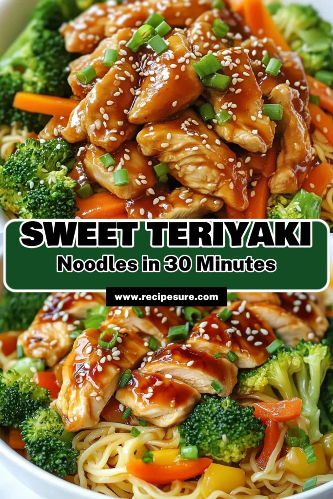Indulge in a flavorful Quick Teriyaki Dinner with these Sweet Teriyaki Chicken Noodles! This easy Teriyaki Chicken Recipe features tender egg noodles with chicken, vibrant veggies, and a delicious homemade teriyaki sauce. Perfect for busy weeknights, this Asian Chicken Noodle Bowl will satisfy your cravings in under 30 minutes. Try it tonight and elevate your dinner game! Save and share your cooking adventures! #SweetTeriyakiChickenNoodles #QuickDinner #TeriyakiChickenRecipe #AsianCuisine