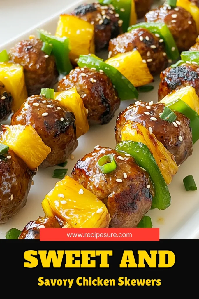 Savor the delicious blend of flavors with these mouthwatering Pineapple Teriyaki Meatball Skewers! Perfectly grilled and easy to make, these Asian-inspired meatball recipes feature tender chicken meatballs paired with juicy pineapple and colorful bell peppers. Ideal for quick weeknight dinners or summer gatherings, they complement your favorite easy teriyaki recipes. Try them today and elevate your outdoor grilling experience! #PineappleTeriyaki #GrilledChickenSkewers #AsianRecipes #EasySkewers