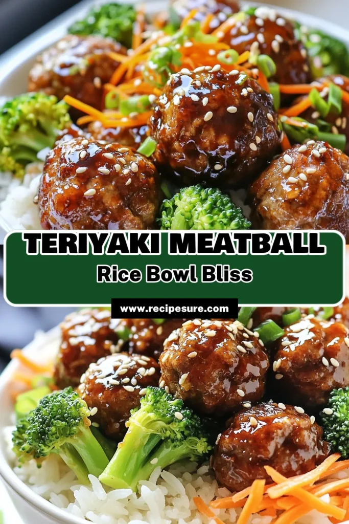 Discover a delicious and healthy dinner idea with this Teriyaki meatball recipe featuring juicy ground chicken meatballs. These rice bowl recipes are not only easy to make but also packed with flavor. Learn how to whip up a simple easy teriyaki sauce recipe that perfectly coats tender meatballs, served over fluffy rice with vibrant veggies. Perfect for busy nights! Save this recipe and elevate your weeknight dinners! #TeriyakiMeatballs #HealthyDinnerIdeas #RiceBowls #EasyRecipes