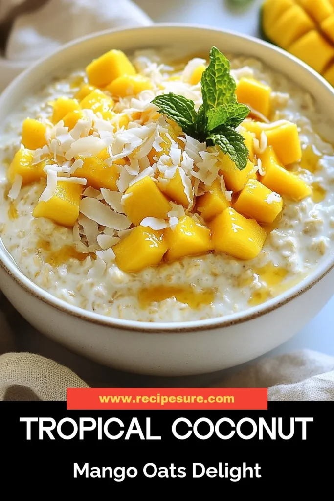 Start your day with a delicious tropical breakfast! Try this Coconut Mango Overnight Oats recipe for a healthy and easy oats option. Made with creamy coconut milk, fresh mango, and chia seeds, this chia seed oatmeal recipe is perfect for meal prep. Enjoy a nutritious breakfast that you can grab on the go. Dive into a bowl of Coconut Mango Overnight Oats today! Save this recipe for a refreshing start! #OvernightOats #HealthyBreakfast #TropicalOats #ChiaSeedOatmeal