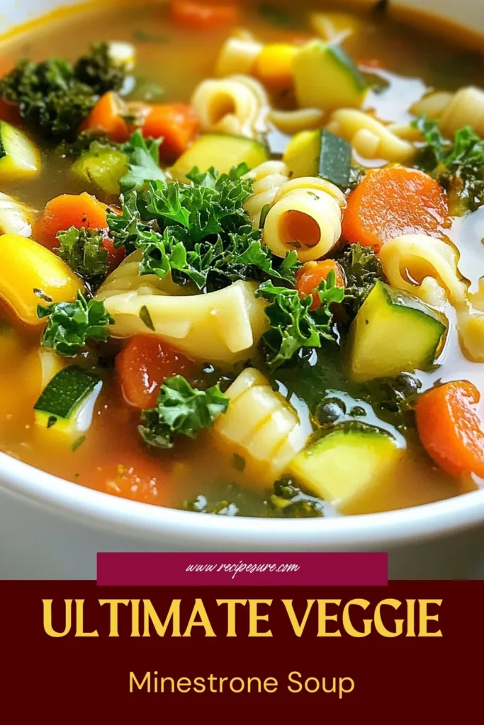 Dive into this delicious veggie minestrone soup recipe that's bursting with flavors! This healthy vegetable soup is loaded with fresh veggies, beans, and pasta, making it the perfect easy vegetarian soup for weeknight dinners. Ready in just 40 minutes, this packed vegetable soup is soothing and satisfying. Save this recipe now and treat yourself to a nourishing bowl of minestrone soup with pasta! #MinestroneSoup #HealthySoup #VegetarianRecipe #VeggieSoup