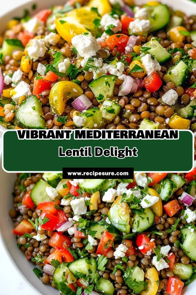 Discover the delightful Mediterranean lentil salad recipe that's perfect for healthy eating! This easy lentil salad is a vibrant mix of green or brown lentils, fresh veggies, and feta cheese, making it a standout in vegetarian Mediterranean recipes. Ideal for the Mediterranean diet, this healthy lentil salad will keep you full and satisfied. Save this recipe now and enjoy a burst of flavors in every bite! #MediterraneanDiet #HealthyRecipes #Vegetarian #LentilSalad