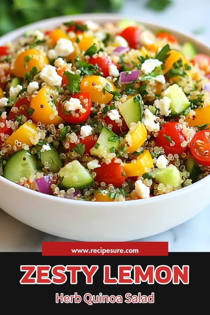 Discover the vibrant flavors of this Lemon Herb Quinoa Salad, a must-try healthy quinoa salad recipe packed with fresh veggies. This Mediterranean quinoa salad is not only easy to make but also a delightful addition to your meal prep. Perfect for those who love fresh vegetable salads, it's light, refreshing, and nutritious. Dive into this delicious dish today! Save for later! #HealthyRecipes #QuinoaSalad #MediterraneanFood #EasyRecipes