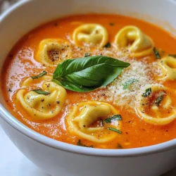 To make creamy tomato tortellini soup, gather these items: - 2 tablespoons olive oil - 1 medium onion, diced - 3 cloves garlic, minced - 1 can (28 oz) crushed tomatoes - 4 cups vegetable broth - 1 teaspoon dried oregano - 1 teaspoon dried basil - ½ teaspoon red pepper flakes (optional) - 1 package (9 oz) refrigerated cheese tortellini - 1 cup heavy cream - Salt and pepper to taste - Fresh basil leaves for garnish - Grated Parmesan cheese for serving You can swap some ingredients to suit your taste or needs. Try these ideas: - Use chicken broth instead of vegetable broth for a richer flavor. - If you don’t have heavy cream, use half-and-half or coconut milk for a lighter option. - You can replace cheese tortellini with spinach or mushroom tortellini. - Fresh herbs can be used in place of dried herbs if you have them. - For a dairy-free option, skip the cream and cheese or use plant-based versions. Using fresh ingredients can enhance the soup's flavor. Here’s how they compare: - Fresh tomatoes: If you choose fresh tomatoes, use about 2 pounds. Blanch and peel them first. - Canned tomatoes: They are convenient and often taste just as good. They save time and effort. - Broth: Homemade vegetable broth brings extra flavor. Store-bought broth is a quick and easy choice. - Herbs: Fresh herbs add a bright taste, while dried herbs are handy and last longer. - Garlic and onion: Fresh garlic and onion always offer the best flavor, but garlic powder and onion powder can work in a pinch. With these tips, you can make the soup your own. Enjoy the cooking experience! {{ingredient_image_1}} Start by gathering your ingredients. You need olive oil, onion, garlic, and some spices. Dice the onion into small pieces. Mince three cloves of garlic. This gives the soup a great flavor. Next, heat the olive oil in a large pot over medium heat. Add the diced onion and cook for 5 to 7 minutes. You want it to be soft and clear. Then, stir in the minced garlic. Cook it for 1 to 2 minutes until it smells great. Now, it’s time to build the soup's base. Pour in the 28-ounce can of crushed tomatoes. Then add the 4 cups of vegetable broth. Sprinkle in 1 teaspoon of dried oregano and 1 teaspoon of dried basil. If you like a bit of heat, add the red pepper flakes. Bring this mixture to a simmer. Let it cook for about 10 minutes. This allows the flavors to blend well. The smell will fill your kitchen! After the base is ready, add the cheese tortellini. This is usually about 9 ounces. Cook the tortellini according to the package instructions, which takes about 4 to 5 minutes. Once the tortellini is done, lower the heat. Stir in 1 cup of heavy cream for that creamy texture. Let it warm for 2 to 3 minutes. Finally, add salt and pepper to taste. Your soup is ready! Serve it hot. Top each bowl with fresh basil leaves and some grated Parmesan cheese for extra flavor. Enjoy this delicious meal with crusty bread on the side! To make your creamy tomato tortellini soup stand out, use fresh herbs. Fresh basil adds a bright taste. You can also add a splash of balsamic vinegar for a tangy kick. For a deeper flavor, roast the garlic before adding it to the pot. This will give your soup a sweet and rich taste. This soup pairs well with many sides. A slice of crusty bread is perfect for dipping. You can also serve it with a light salad to balance the meal. A simple Caesar salad adds a nice crunch. If you want to impress, try a grilled cheese sandwich. The gooey cheese complements the soup well. To achieve a creamy texture, use heavy cream. Stir it in at the end to keep it smooth. If you want it even creamier, blend a portion of the soup. Use an immersion blender for a quick and easy process. Just blend until smooth, then mix it back in. This gives the soup a velvety feel without being too thick. Pro Tips Fresh Ingredients: Using fresh basil and high-quality tomatoes can elevate the flavor of your soup significantly. Customize Your Spice: Adjust the red pepper flakes based on your spice preference; start with a small amount and add more if desired. Add Protein: For a heartier soup, consider adding cooked chicken or sausage along with the tortellini. Storage Tips: If you have leftovers, store the soup and tortellini separately to maintain the tortellini's texture when reheating. {{image_2}} You can add protein to the soup for extra nutrition. Cooked chicken or turkey works well. Simply shred or chop the meat and stir it in. For a lighter option, try shrimp or scallops. Add them in the last few minutes of cooking. This way, they cook just right and stay tender. If you want a vegetarian soup, skip the meat. Use vegetable broth and add more veggies. Spinach or kale can add great color and nutrition. You could also toss in some beans for added protein. Chickpeas or white beans are great choices. They make the soup hearty and filling. To change the spice level, play with red pepper flakes. If you like it mild, leave them out. For more heat, add extra flakes or toss in some chopped jalapeños. You can even use hot sauce for a kick. Just remember to taste as you go. This helps you find the perfect heat for you. After enjoying this creamy tomato tortellini soup, you may have some left. To store your leftovers, wait until the soup cools down. Pour it into an airtight container. Seal it well to keep the flavors fresh. You can store it in the fridge for up to three days. Be sure to label your container with the date so you can keep track. Freezing this soup is a great option for later meals. For best results, freeze the soup without the cream. The cream can change texture when frozen. Let the soup cool completely before pouring it into a freezer-safe container. Leave some space at the top for expansion. You can freeze it for up to three months. When you're ready to eat, defrost it in the fridge overnight. When you’re ready to enjoy the soup again, reheating is simple. For best results, use the stove. Pour the soup into a pot and heat it over medium-low heat. Stir it often to avoid sticking. If you froze the soup without cream, you can add it now. If the soup is too thick, add a splash of broth or water. Heat until it is warm throughout, then serve. Yes, you can make this soup in advance. Simply prepare the soup up to the point of adding the tortellini. Store it in the fridge for up to three days. When you are ready to eat, warm the soup on the stove. Add the tortellini and cook it as directed. This keeps the pasta from getting mushy. If you don't have tortellini, you can use other pasta. Try small shapes like shells or elbow macaroni. Cook them according to package instructions before adding to the soup. You can also use gnocchi for a delightful twist. Just remember to adjust the cooking time as needed. Yes, you can make this soup dairy-free. Use coconut cream or almond milk instead of heavy cream. For a cheesy flavor, add nutritional yeast. Be sure to check the tortellini package for dairy ingredients. Look for dairy-free tortellini to keep the whole dish dairy-free. Enjoy your creamy soup with a twist! In this blog post, we covered all you need to make a great soup. We explored ingredients, including substitutions and fresh versus canned options. I provided clear steps for preparation and cooking, plus tips for flavor and texture. We also talked about ways to add protein and adjust spice levels. Lastly, we included storage and reheating advice. Remember, you can always tweak the recipe to fit your taste! Enjoy making it your own. Happy cooking!