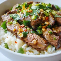 For this Ginger Scallion Beef Rice Skillet, you need: - 1 lb beef sirloin, thinly sliced - 2 cups cooked jasmine rice - 1 tablespoon vegetable oil - 4 green onions (scallions), chopped - 2 tablespoons fresh ginger, minced - 3 cloves garlic, minced - 2 tablespoons soy sauce - 1 tablespoon sesame oil - 1 teaspoon red pepper flakes (optional) - Salt and pepper to taste - Fresh cilantro, for garnish You can swap some items if needed: - Use chicken or tofu instead of beef for a different protein. - Brown rice works well if you want a whole grain. - Any cooking oil, like olive or canola, can replace vegetable oil. - For a milder flavor, use less ginger and garlic. - If you don’t have soy sauce, try tamari or coconut aminos. - Skip red pepper flakes if you prefer no heat. Measuring helps ensure your dish turns out great: - Use a kitchen scale for precise meat weights. - A measuring cup works well for rice and liquids. - For minced garlic and ginger, chop finely for even cooking. - Level off ingredients like soy sauce with a straight edge. - Keep a measuring spoon handy for oils and seasonings. These tips will help you gather everything you need for this delicious dish. Enjoy the cooking process and the tasty results! {{ingredient_image_1}} Start with the beef sirloin. Slice it thinly against the grain. This helps it stay tender. Season the slices with salt and pepper. Heat vegetable oil in a large skillet over medium-high heat. When the oil is hot, add the beef. Let it sear for about 3-4 minutes. Look for a nice brown color. Once browned, remove the beef from the skillet and set it aside. Next, reduce the heat to medium. In the same skillet, add minced ginger, minced garlic, and chopped scallions. Sauté these for about 2-3 minutes. You want to smell the ginger and garlic. This step adds a lot of flavor to your dish. Stir occasionally to avoid burning. Now, return the beef to the skillet. Add the cooked jasmine rice, soy sauce, and sesame oil. Mix everything well. If you like heat, sprinkle in some red pepper flakes. Stir again for another 3-4 minutes. Make sure everything is heated through. Taste it and add more salt and pepper if needed. Serve hot, and don’t forget to garnish with fresh cilantro and extra scallions if you want. Enjoy your meal! To get tender beef, slice it thinly against the grain. This cuts the fibers, making each bite softer. Use sirloin for the best taste and texture. Sear the beef in hot oil for a nice crust. Don’t crowd the skillet; cook in batches if needed. This helps the beef brown well and not steam. For extra flavor, marinate the beef. Mix soy sauce, ginger, and garlic in a bowl. Add the beef and let it sit for 30 minutes. This step gives the beef a deeper taste. If you are short on time, skip this step. The dish will still taste great without marination. Using leftover rice makes this dish quick. It should be cold and dry for the best results. Fresh rice can be too sticky and clump together. If you don’t have leftover rice, cook it earlier in the day. This dish is perfect for using up that extra rice from takeout or previous meals. Pro Tips Slice Against the Grain: For tender beef, always slice the sirloin against the grain. This helps break down the muscle fibers and results in a more tender bite. Use Day-Old Rice: If possible, use rice that has been cooked and refrigerated for at least a few hours. Day-old rice is drier and holds its shape better when stir-fried. Adjust Spice Levels: Feel free to adjust the amount of red pepper flakes to match your spice preference. Start with a small amount and add more as needed. Garnish Generously: Fresh cilantro and additional scallions not only add flavor but also enhance the dish's presentation. Don't skip on the garnish! {{image_2}} You can easily make this dish vegetarian or vegan. Swap the beef for firm tofu or tempeh. Slice it thin and cook it as you would the beef. Use soy sauce or tamari for a savory kick. Add a bit of extra ginger and garlic for flavor. This way, you still get a tasty meal without meat. If you love heat, add more red pepper flakes. Start with a full teaspoon and adjust based on your taste. You can also include fresh chili peppers for extra spice. Sauté them along with the ginger and garlic for a rich flavor. A splash of hot sauce at the end can also amp up the heat. Incorporate seasonal veggies to boost nutrition and taste. Broccoli, bell peppers, or snap peas work great. Just chop them up and add them with the ginger and garlic. Cook until they are tender but still crisp. This adds color and crunch to your dish, making it even more enjoyable. I often make more than I need. If you have leftovers, cool them down. Once cool, place the beef rice in an airtight container. Store it in the fridge for up to three days. This keeps the flavors fresh and safe to eat. When you're ready, just take it out, and it's almost like new! Want to save some for later? You can freeze the beef rice! Use a freezer-safe container or bag. Make sure to remove as much air as possible. Label it with the date. It can last up to three months in the freezer. When you're ready to eat, just thaw it overnight in the fridge. Reheating is easy! You can use the microwave or the stovetop. If using a microwave, cover the bowl with a damp paper towel. This keeps it moist. Heat for about 1-2 minutes, stirring halfway. If you prefer the stovetop, add a splash of water. Heat it in a pan over low heat, stirring until warm. Enjoy your meal just like the first time! Yes, you can use other types of rice. Brown rice or basmati rice works well too. Each type gives a different taste and texture. Remember, cooking times may vary. Always check the rice package for cooking instructions. You can serve this dish with a fresh salad or steamed veggies. A side of pickled cucumbers adds a nice crunch. For a heartier meal, consider egg rolls or dumplings. These add variety and complement the flavors. To adjust for meal prep, cook extra beef and rice. Divide them into containers for easy lunches. You can also add extra veggies for nutrition. Store each meal in the fridge for up to four days. Just reheat when ready to eat. This article covered the key steps to make Ginger Scallion Beef Rice Skillet. We explored the necessary ingredients and tasty substitutions. You learned about accurate measuring and preparation tips that enhance flavor. We also shared variations to fit your taste and how to store leftovers properly. Cooking should be fun and easy. With these insights, you can create a delicious dish that fits your needs. Enjoy experimenting in your kitchen!