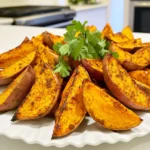 - 2 large sweet potatoes, cut into wedges - 3 tablespoons olive oil - 1 teaspoon paprika - 1 teaspoon cumin - 1/2 teaspoon garlic powder - 1/2 teaspoon onion powder - 1/4 teaspoon cayenne pepper (optional for extra heat) - Salt and pepper to taste - Fresh cilantro or parsley for garnish You can swap sweet potatoes for regular potatoes. They will taste different but still good. Use avocado oil instead of olive oil for a different flavor. If you don’t have paprika, try smoked paprika or chili powder. You can also leave out the cayenne for a milder snack. Feel free to mix up the spices! You can add Italian herbs for a fresh twist. Try chili flakes for more heat if you want. If you love sweet flavors, add a pinch of cinnamon. You can even use lemon zest to brighten the taste. Keep experimenting to find your favorite mix! To start, preheat your oven to 425°F (220°C). This high heat helps the wedges become crispy. Next, line a baking sheet with parchment paper. This makes cleanup easy and helps prevent sticking. In a large bowl, mix together the olive oil, paprika, cumin, garlic powder, onion powder, cayenne pepper, salt, and pepper. Whisk them well to create a spicy marinade. Cut two large sweet potatoes into wedges. Make sure they are all about the same size. This helps them cook evenly. Now, add the sweet potato wedges to the bowl with the marinade. Toss them well until every wedge is coated. Spread the coated wedges in a single layer on the baking sheet. Leave some space between each wedge. This allows for even roasting and prevents steaming. Roast the sweet potatoes in the oven for 25-30 minutes. Flip them halfway through for even browning. They should turn golden brown and crispy outside while staying soft inside. To get the crispiest wedges, try these tips: - Use enough oil: Olive oil helps create a crispy texture. - Do not overcrowd: Give the wedges space on the baking sheet. - Flip halfway: Turning them helps both sides crisp up nicely. - Check for doneness: They should be tender when pierced with a fork. Once done, let your wedges cool for a few minutes. Serve them with fresh cilantro or parsley on top for extra flavor. Enjoy your crispy snack! One common mistake is not cutting the sweet potatoes evenly. Uneven wedges roast at different rates. Make sure each wedge is similar in size. Another mistake is overcrowding the baking sheet. If the wedges touch, they will steam instead of roast. This keeps them from getting crispy. Always leave space between the pieces. Lastly, don’t skip the flipping step. Turning the wedges halfway helps them cook evenly. To boost the taste, try adding lemon juice or zest to the marinade. A splash of lime juice can also add a zesty kick. You can mix in some fresh herbs like thyme or rosemary into the spice mix. For a sweet twist, add a pinch of brown sugar. This can balance the spices and enhance the sweetness of the potatoes. Experimenting with different spices keeps things exciting. Serve your roasted sweet potato wedges hot and crispy. They pair well with dipping sauces like honey mustard or ranch. For a fun twist, try a yogurt-based dip with herbs. Arrange the wedges in a fan shape on a platter for eye-catching presentation. Sprinkle fresh cilantro or parsley on top for a pop of color. Serve them as a snack, side dish, or even a light meal option. {{image_2}} You can mix different spices for unique flavors. Try adding cinnamon for a sweet touch. For a more savory taste, use rosemary or thyme. You can also mix in some chili powder for a smoky flavor. Feel free to get creative and adjust spices to your liking. Dipping sauces can make your sweet potato wedges even better. A classic option is honey mustard. It adds a nice sweetness and tang. You can also try a yogurt-based dip with herbs and garlic. For something spicy, mix mayo with sriracha. Each sauce brings out the best in your crispy wedges. Herbs and spices can change the whole dish. Instead of cumin, you could use curry powder for a bold twist. You can also swap paprika for smoked paprika for a deeper flavor. Fresh herbs like dill or chives can add brightness. These options help keep the recipe fresh and fun. Once your sweet potato wedges cool, place them in an airtight container. Make sure to store them in the fridge. They stay fresh for up to four days. If you want to keep them longer, freezing is a great option. To reheat, preheat your oven to 400°F (200°C). Place the wedges on a baking sheet. Heat them for about 10-15 minutes. This helps them regain their crispiness. You can also use an air fryer for about 5-7 minutes. This method makes them crispy again. To freeze, let the cooked wedges cool completely. Spread them in a single layer on a baking sheet. Freeze for about 1-2 hours. Once frozen, transfer them to a freezer bag. They can last for up to three months in the freezer. When you're ready to eat, you can bake them straight from frozen. Just add a few extra minutes to the cooking time. Roast sweet potato wedges for 25 to 30 minutes at 425°F (220°C). Flip them halfway through. This helps them get crispy on all sides. Check for a golden color and tenderness inside. Every oven is different, so keep an eye on them. Yes, you can use other types of potatoes. Russet or Yukon Gold potatoes work well. They will have a different flavor but can still taste great. Just remember to adjust the roasting time if needed. Sweet potatoes are full of vitamins and minerals. They are high in fiber, which helps digestion. They also have a lot of vitamin A, which is good for your eyes. Plus, sweet potatoes have antioxidants, which can help your body fight off illness. Eating them can support your health while enjoying a tasty snack. This blog post shared how to make great sweet potato wedges. We covered the key ingredients, their substitutes, and seasoning choices. I provided steps for preparation, roasting, and tips for getting crispy wedges. You learned common mistakes to avoid and ways to enhance flavors. I also explored fun variations, storage methods, and answered frequent questions. In the end, making sweet potato wedges is easy and fun. Enjoy creating a dish that tastes great and is good for you.