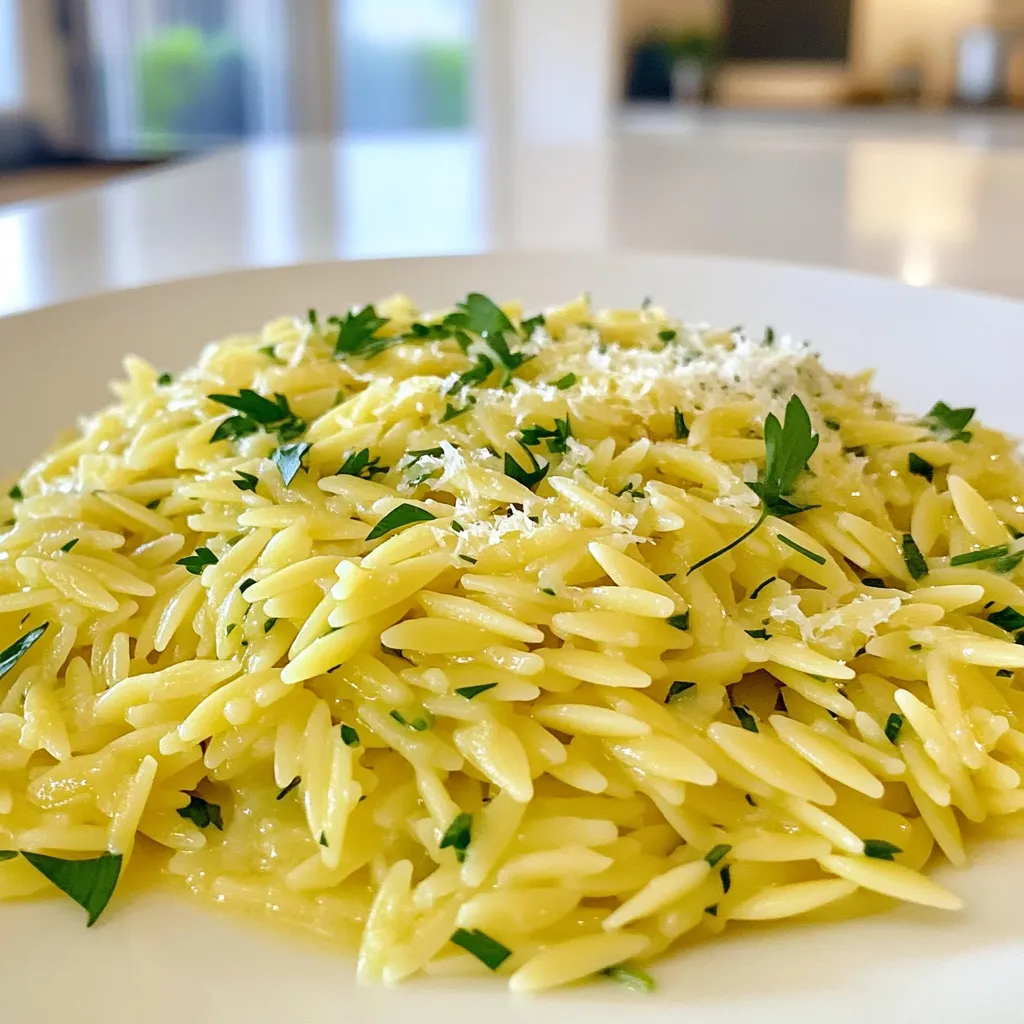 To make Minute Herb Butter Orzo, you need just a few key ingredients: - 1 cup orzo pasta - 2 tablespoons unsalted butter - 3 cloves garlic, minced - 1 tablespoon fresh lemon juice - 1 teaspoon lemon zest - 1 tablespoon fresh parsley, chopped - 1 tablespoon fresh basil, chopped - Salt and pepper to taste These ingredients combine to create a rich and tasty dish. The orzo pasta serves as the base. The butter brings in a creamy feel, while garlic adds a savory punch. Lemon juice and zest give it a bright, fresh taste. Finally, the parsley and basil provide a lovely herb flavor. While the essential ingredients make a great dish, a few optional items can make it even better: - ¼ cup grated Parmesan cheese (optional) Adding Parmesan gives a nice, salty depth to the dish. If you love cheese, sprinkle it in. You can also try adding a pinch of red pepper flakes for some heat or a splash of white wine for a touch of acidity. Choosing fresh herbs and good cheese will enhance your orzo. Here are some tips: - Fresh Herbs: Look for vibrant green leaves. They should smell strong and fresh. Avoid any wilted or brown parts. - Quality Parmesan: Choose a wedge instead of pre-grated cheese. Freshly grated Parmesan has better flavor and texture. Check for a nutty aroma and a slightly crumbly texture. By picking quality ingredients, your Minute Herb Butter Orzo will shine on your table! First, fill a medium pot with 4 cups of salted water. Place it over high heat and bring it to a boil. Once the water is boiling, add 1 cup of orzo pasta. Cook the orzo according to the package instructions, usually about 8 to 10 minutes. You want it to be al dente, which means it should be firm but not hard. When it’s done, drain the orzo well. Set it aside for now. While the orzo cooks, grab a large skillet. Heat it over medium heat and add 2 tablespoons of unsalted butter. Wait for the butter to melt completely. Once melted, toss in 3 cloves of minced garlic. Sauté the garlic for about 1 minute. Stir it often, so it doesn’t brown. You want it to smell amazing, but not burnt. Now, it’s time to combine everything. Take the drained orzo and add it to the skillet with the garlic butter. Next, pour in 1 tablespoon of fresh lemon juice and add 1 teaspoon of lemon zest. Toss in 1 tablespoon each of chopped parsley and basil. Stir everything together until the orzo is well coated in the herb butter. Season with salt and pepper to taste. If you like, sprinkle in ¼ cup of grated Parmesan cheese. Stir until the cheese melts and blends in. Let it sit for a minute to let the flavors mix. Enjoy your Minute Herb Butter Orzo! To make perfect orzo, start with salted water. Bring 4 cups of water to a boil. Add 1 cup of orzo pasta. Follow the package instructions. It usually takes 8 to 10 minutes. Check the orzo a minute early. You want it firm but not hard. This texture is called al dente. Drain the orzo well before mixing it with the butter and garlic. Use a large skillet for melting butter. Set your heat to medium. Add 2 tablespoons of unsalted butter. Wait until the butter melts fully. This should take about a minute. Add 3 minced garlic cloves. Stir the garlic for about 1 minute. Keep an eye on it, so it doesn’t turn brown. Brown garlic can taste bitter. You want it fragrant and golden. To boost flavor, add fresh herbs. I love using parsley and basil. Use 1 tablespoon of each, chopped finely. Lemon juice adds brightness, too. Use 1 tablespoon of fresh lemon juice and 1 teaspoon of lemon zest. For a cheesy kick, add ¼ cup of grated Parmesan cheese. Adjust salt and pepper to taste. These will make your orzo pop with flavor! {{image_2}} You can easily boost the nutrition of Minute Herb Butter Orzo. Try adding vegetables. Some great options are spinach, peas, or cherry tomatoes. Just sauté them in the skillet before adding the orzo. Cook them until they are tender, around three to four minutes. This adds color and a healthy crunch to your dish. If you want more protein, add chicken or shrimp. For chicken, use cooked, shredded pieces. Stir them in after mixing the orzo with the herb butter. For shrimp, sauté them in the skillet until they turn pink. This takes about two to three minutes. Both options make your orzo more filling and satisfying. For a gluten-free version, use rice or quinoa. Both options work well with the herb butter and lemon flavors. Cook them according to package directions, just like you would with orzo. This way, you can still enjoy the dish without gluten. To store leftover Minute Herb Butter Orzo, let it cool first. Then, place it in an airtight container. Make sure to seal it well. You can keep it in the fridge for up to three days. This keeps the flavors fresh and the texture nice. When you reheat the orzo, add a splash of water. This helps keep it moist. Use a skillet over low heat or the microwave. If using the microwave, cover it to trap steam. Stir it often to heat evenly. This way, the orzo stays creamy and tasty. To freeze Minute Herb Butter Orzo, pack it in a freezer-safe container. Leave some space at the top for expansion. It will last for up to three months in the freezer. When you are ready to eat, thaw it in the fridge overnight. Reheat it using the tips above for best results. Yes, you can use other pasta shapes. Try small pasta like ditalini or acini di pepe. These shapes cook well and pair nicely with the herb butter. Just follow their cooking times on the package. To make this dish vegan, swap the butter for plant-based butter. You can also skip the Parmesan cheese or use a vegan cheese alternative. The lemon and herbs will still shine in this dish. Minute Herb Butter Orzo pairs well with many foods. Serve it alongside grilled chicken or fish for protein. You can also add a fresh salad or roasted vegetables for a balanced meal. This dish works great as a side or a main. Minute Herb Butter Orzo is simple yet full of flavor. We explored essential and optional ingredients to enhance your dish. I provided clear steps for preparing this tasty meal and shared tips for cooking orzo to perfection. You can also add veggies or protein for a nutritious twist. Remember to store leftovers properly to enjoy later. With this guide, you can create a delicious orzo dish that suits your taste. Enjoy cooking and experimenting with flavors!