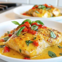 For Creamy Roasted Red Pepper Chicken, you will need: - 4 boneless, skinless chicken breasts - 1 jar (12 oz) roasted red peppers, drained and chopped - 1 cup heavy cream - 1 cup chicken broth - 2 tablespoons olive oil - 3 cloves garlic, minced - 1 teaspoon onion powder - 1 teaspoon smoked paprika - 1/2 teaspoon salt - 1/4 teaspoon black pepper - Fresh basil for garnish You can swap heavy cream with: - Coconut milk for a dairy-free option - Plain Greek yogurt for a lighter creaminess - Whole milk mixed with a bit of flour for thickness If you don’t have roasted red peppers, use fresh peppers. Roast them yourself by charring them over an open flame or in the oven. Using fresh ingredients boosts flavor. Fresh garlic adds a sharp taste. Good quality chicken ensures juicy bites. Fresh basil gives a nice aroma and color. Always choose the best you can find. This makes your dish pop with flavor. {{ingredient_image_1}} Start by gathering all your ingredients. You will need: - 4 boneless, skinless chicken breasts - 1 jar (12 oz) roasted red peppers, drained and chopped - 1 cup heavy cream - 1 cup chicken broth - 2 tablespoons olive oil - 3 cloves garlic, minced - 1 teaspoon onion powder - 1 teaspoon smoked paprika - 1/2 teaspoon salt - 1/4 teaspoon black pepper - Fresh basil for garnish Next, preheat your oven to 400°F (200°C). This step is key for cooking the chicken evenly. In a large oven-safe skillet, heat the olive oil over medium-high heat. Season the chicken breasts with salt and black pepper. Place them in the skillet. Sear each side for about 5 minutes until they are golden brown. After that, remove the chicken from the skillet and set it aside. In the same skillet, add the minced garlic. Sauté it for about 1 minute until it smells great. Then, stir in the chopped roasted red peppers. Pour in the chicken broth and heavy cream next. Add the onion powder and smoked paprika. Bring this mix to a gentle simmer. Return the seared chicken breasts to the skillet. Make sure they are well submerged in the creamy sauce. Now, transfer the skillet to your preheated oven. Bake for 20-25 minutes, or until the chicken reaches an internal temperature of 165°F (75°C). This ensures that your chicken is safe to eat and super juicy. Once cooked, take it out and let it rest for a few moments. This helps lock in the flavors. Finally, garnish with fresh basil before serving. Enjoy your creamy roasted red pepper chicken! When making creamy roasted red pepper chicken, avoid overcooking the chicken. If you cook it too long, it can dry out. Another mistake is not using enough seasoning. Salt and pepper enhance the dish's flavor, so use them generously. Lastly, don't skip the resting time after baking. Letting it rest allows the juices to redistribute, making the chicken juicier. To get the best flavor, start with high-quality roasted red peppers. They boost the dish's taste. Use fresh garlic instead of garlic powder for a stronger flavor. Incorporating smoked paprika adds depth, so don’t skip it. If you want a little kick, add a pinch of red pepper flakes. For extra creaminess, consider using a splash of white wine in the sauce. You will need a large oven-safe skillet for this dish. A good knife helps chop the garlic and peppers finely. A meat thermometer ensures the chicken reaches 165°F. For serving, a nice platter or bowl enhances presentation. Lastly, keep a wooden spoon handy for mixing the sauce, and have a cutting board for easy prep. Pro Tips Perfectly Sear the Chicken: Make sure your skillet is hot enough before adding the chicken to get that golden-brown crust. This locks in the juices for a tender result. Customize the Creaminess: If you want a lighter version, substitute half of the heavy cream with milk or use a low-fat cream alternative. Enhance the Flavor: Add a splash of white wine or lemon juice to the sauce for a tangy twist that complements the roasted red peppers beautifully. Resting the Chicken: Allow the chicken to rest for a few minutes after baking. This step helps redistribute the juices for a moist and flavorful dish. {{image_2}} To make a spicy version, add crushed red pepper flakes to the sauce. Start with 1 teaspoon and adjust to your taste. You can also use spicy roasted red peppers if you want more heat. The spicy sauce will give your dish a nice kick. It pairs well with the creamy texture and bright flavors. For a vegetarian take, swap chicken for firm tofu or chickpeas. Use the same cooking method to keep the dish simple. You can sauté the tofu until golden brown, just like the chicken. Make sure to add enough salt and pepper for flavor. This way, everyone can enjoy the creamy roasted red pepper sauce. This dish goes well with many sides. Here are some tasty options to try: - Garlic mashed potatoes - Pasta, such as fettuccine or penne - Steamed broccoli or green beans - A fresh garden salad with vinaigrette - Crusty bread for dipping in the sauce These sides will complement the creamy roasted red pepper chicken nicely. They add balance and texture to your meal. After enjoying your Creamy Roasted Red Pepper Chicken, let it cool to room temperature. Place the chicken and sauce in an airtight container. This keeps it fresh. Store it in the fridge for up to 3 days. If you want to extend its life, consider freezing it. For reheating, use the oven or stovetop. If using the oven, preheat to 350°F (175°C). Place the chicken in an oven-safe dish. Cover it with foil to keep moisture in. Heat for about 20 minutes or until warmed through. For the stovetop, use a skillet over low heat. Add a splash of chicken broth to keep it creamy. Stir gently until heated. To freeze, first cool the chicken and sauce. Then, portion it into freezer bags or containers. Remove as much air as possible to prevent freezer burn. Label each bag with the date and contents. You can freeze it for up to 3 months. When ready to eat, thaw it overnight in the fridge before reheating. This keeps the flavors intact. You can use chicken thighs if you want. They stay juicy and tender. You can also try turkey cutlets or even tofu for a vegetarian twist. These options work well in the creamy sauce. Just remember to adjust cooking times as needed. Yes, you can! This dish tastes great when made ahead. Prepare it up to the baking step. Then store it in the fridge for up to two days. When ready, bake it straight from the fridge. It may need a few extra minutes to cook through. Check the internal temperature with a meat thermometer. It should read 165°F (75°C). If you cut into the chicken, the juices should run clear, not pink. Let it rest for a few minutes before slicing. This helps keep the chicken juicy. This article covered the key steps to make Creamy Roasted Red Pepper Chicken. We discussed ingredients, cooking methods, and helpful tips for the best taste. You also learned how to store and reheat leftovers properly. Remember, fresh ingredients boost your dish's flavor significantly. Choose your variations carefully to suit your taste. With practice, you can avoid common mistakes. Enjoy cooking and impress others with your meal!