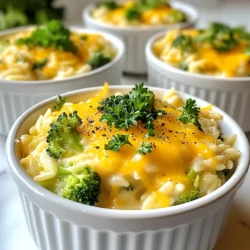- 1 cup orzo pasta - 2 cups broccoli florets - 1 tablespoon olive oil - 1 small onion, finely chopped - 2 cloves garlic, minced - 4 cups vegetable broth - 1 cup heavy cream - 1 ½ cups sharp cheddar cheese, shredded - ½ teaspoon black pepper - Salt to taste - ¼ cup grated Parmesan cheese (optional) - Fresh parsley for garnish Having the right ingredients makes all the difference. I love using orzo pasta for its tiny rice-like shape. It absorbs flavors well and blends perfectly with the creamy sauce. Broccoli florets add color, texture, and nutrition. They become tender yet still keep a nice bite. I use olive oil to sauté the onions and garlic. This adds a light flavor and helps the veggies cook nicely. The onion brings sweetness, while the garlic packs a punch. Next, we need vegetable broth, which forms the base of our sauce. It adds depth and richness. The heavy cream makes the dish ultra creamy and dreamy. Sharp cheddar cheese is a must for that bold cheesy taste. The black pepper gives a gentle kick, and salt enhances all the flavors. The grated Parmesan cheese is optional but adds a lovely finish. Lastly, I like to garnish with fresh parsley. It adds a pop of color and freshness to the dish. - Large pot - Colander - Wooden spoon - Measuring cups and spoons When cooking, having the right tools is key. A large pot helps cook the orzo and sauce all in one place. Use a colander to drain the orzo once it's cooked. A sturdy wooden spoon is best for stirring and mixing. Don't forget your measuring cups and spoons to get the right amounts. Per serving (approximate): - Calories: 450 - Fats: 25g - Proteins: 15g - Carbohydrates: 42g This dish is comforting and filling. It's perfect for a cozy night in. With a balance of cheese, cream, and veggies, it hits all the right spots. Enjoy this creamy broccoli cheddar orzo knowing it’s not just tasty, but also packs a nutritional punch. {{ingredient_image_1}} - Boil water in a large pot and add a pinch of salt. - Cook 1 cup of orzo pasta according to the package instructions. - Once done, drain the orzo and set it aside. - In the same pot, heat 1 tablespoon of olive oil over medium heat. - Add 1 small finely chopped onion and sauté until it turns translucent, about 3-4 minutes. - Next, add 2 cloves of minced garlic and cook until you smell its lovely aroma. - Stir in 2 cups of broccoli florets and sauté for about 2-3 minutes. - Pour in 4 cups of vegetable broth, bringing it to a gentle simmer. - Add 1 cup of heavy cream and let it simmer for 3-4 minutes to thicken slightly. - Gradually mix in 1 ½ cups of shredded sharp cheddar cheese until it melts and combines into a creamy sauce. - Fold the cooked orzo into the creamy sauce until it is well combined. - Allow everything to heat through for another 2-3 minutes. - Season with salt and black pepper to taste as needed. - Spoon the creamy broccoli cheddar orzo into bowls. - Garnish with fresh parsley for a bright touch. - For a special finish, add a sprinkle of extra cheddar on top. To get the creamiest texture, follow these tips: - Cook the orzo just right: Boil it until just al dente. Overcooking can make it mushy. - Use fresh broccoli: Fresh florets add crunch and color. Frozen broccoli can become too soft. - Simmer the sauce gently: Don’t boil the sauce hard. A gentle simmer helps it thicken without separating. Common mistakes to avoid include: - Skipping the salt: Adding salt to the cooking water for orzo enhances flavor. - Rushing the cheese: Add cheese slowly and stir well to prevent clumps. You can substitute heavy cream and cheese if needed: - For heavy cream: Use half-and-half or coconut cream for a lighter version. - For cheddar cheese: Try Gouda, Monterey Jack, or a dairy-free cheese. If you don’t have vegetable broth, use: - Chicken broth: It adds more flavor but changes the dish’s vegetarian status. - Water with seasonings: Use garlic powder, onion powder, and salt. To boost the dish’s flavor, consider these suggestions: - Add spices: A pinch of nutmeg or cayenne pepper can bring warmth. - Fresh herbs: Basil or thyme can add a fresh taste. Stir them in just before serving. To adjust the cheesiness, try: - Mixing in more cheese: You can add extra cheddar for a cheesier dish. - Using a blend: Combine different cheeses for a unique flavor profile. Pro Tips Use Fresh Broccoli: Fresh broccoli not only tastes better but also retains more nutrients compared to frozen. Choose bright green florets for the best flavor. Adjust Creaminess: For a lighter version, substitute half of the heavy cream with low-fat milk or a plant-based cream alternative. This will reduce calories while keeping it creamy. Cheese Variations: Experiment with different types of cheese! Gruyère, fontina, or even a sprinkle of blue cheese can elevate the dish with unique flavors. Make It a Meal: Add protein such as cooked chicken, shrimp, or chickpeas to make this a more filling main dish that’s perfect for lunch or dinner. {{image_2}} You can easily boost the protein in creamy broccoli cheddar orzo. For a chicken version, cook diced chicken breast in the pot first. Once cooked, remove it, and continue with the recipe. For shrimp, add peeled shrimp when you add the broccoli. They cook quickly and add great flavor. If you prefer tofu, use firm tofu. Sauté it until golden before adding the orzo. Each option gives you a hearty meal. To make this dish vegan, swap out the heavy cream for coconut cream or cashew cream. These alternatives add a rich flavor without dairy. For cheese, look for plant-based cheddar. Nutritional yeast is a great option too. It adds a cheesy taste without dairy. Just sprinkle it in when you add the orzo. These swaps keep the dish creamy and delicious. You can make creamy broccoli cheddar orzo even better by adding seasonal veggies. In spring, try asparagus or peas for freshness. In fall, add roasted butternut squash for sweetness. Zucchini or spinach works well in summer too. Just chop them up and add them when you sauté the onions. This keeps your dish vibrant and full of flavor. To keep your creamy broccoli cheddar orzo fresh, place it in an airtight container. Make sure the dish cools to room temperature first. This helps prevent condensation. Store it in the fridge for up to three days. When you're ready to eat, just reheat it on the stove or in the microwave. Add a splash of broth or cream to keep it creamy. If you want to freeze your orzo, let it cool completely. Then, portion it into freezer-safe bags or containers. Squeeze out as much air as you can before sealing. This helps prevent freezer burn. You can freeze it for up to three months. To reheat, thaw it overnight in the fridge. Then, warm it on the stove over low heat. Add a bit of cream or broth to restore the creamy texture. For the best taste, enjoy your creamy broccoli cheddar orzo within three days if refrigerated. If you freeze it, aim to eat it within three months. The flavors will be best during this time. After that, it may still be safe but might not taste as great. Yes, you can use other types of pasta. Some good choices are ditalini, shells, or even penne. Just remember that different pasta shapes may need different cooking times. Check the package for details. If you use a larger pasta, add a couple more minutes to the cooking time. This way, you’ll get that perfect al dente texture. To make this creamy broccoli cheddar orzo gluten-free, use gluten-free orzo. Many brands offer this option. You can also use rice or quinoa as alternatives. Just remember to cook them according to package directions. This will keep your dish tasty and safe for those with gluten allergies. Pair creamy broccoli cheddar orzo with a fresh salad. A simple green salad works well. You can also serve it with grilled chicken or fish for extra protein. Another option is to add a warm bread roll on the side. This gives a nice crunch and helps soak up the creaminess. This creamy broccoli cheddar orzo combines simple ingredients for a tasty dish. You learned the step-by-step process for cooking orzo, sautéing veggies, and making a rich cream sauce. We also covered tips for perfecting your dish and storing leftovers. You can customize it by adding protein or making it vegan. With these ideas, cooking will be fun and easy. Enjoy creating your creamy broccoli cheddar orzo!