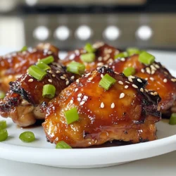 - 4 bone-in, skin-on chicken thighs - 1/4 cup soy sauce (low sodium) - 1/4 cup honey - 2 tablespoons rice vinegar - 2 tablespoons sesame oil - 3 cloves garlic, minced - 1 teaspoon fresh ginger, grated - 1 tablespoon cornstarch - 2 tablespoons water - 1 teaspoon sesame seeds - 2 green onions, sliced - Suggested sides: steamed rice, vegetables Gathering the right ingredients is key to making sweet teriyaki chicken thighs. Start with bone-in, skin-on chicken thighs for juicy meat. The skin adds a tasty crunch. For the marinade, you need low-sodium soy sauce to keep it balanced. Honey brings sweetness, while rice vinegar adds a tangy kick. Next, sesame oil gives the dish its rich flavor. Minced garlic and grated ginger bring warmth and depth. Cornstarch mixed with water helps thicken the sauce later. For garnish, sesame seeds and sliced green onions make the dish look pretty. Serve your chicken thighs with steamed rice and colorful veggies for a complete meal. These ingredients will help you create a dinner that everyone will love. {{ingredient_image_1}} Start by making the teriyaki marinade. In a medium bowl, whisk together the following ingredients: - 1/4 cup soy sauce (low sodium) - 1/4 cup honey - 2 tablespoons rice vinegar - 2 tablespoons sesame oil - 3 cloves garlic, minced - 1 teaspoon fresh ginger, grated Mix these well. The goal is to blend the sweet and salty flavors. Marinating is key; letting the chicken soak in the sauce helps it absorb all the great tastes. Aim for at least 30 minutes, but 2-3 hours is best for deeper flavor. Now, choose your marinating method. You can place the chicken thighs in a resealable plastic bag or a shallow dish. Pour the teriyaki marinade over the chicken, ensuring it’s well-coated. Seal the bag or cover the dish tightly, then pop it in the fridge. Refrigeration keeps the chicken cold and allows the flavors to mingle. Preheat your oven to 400°F (200°C). This step is vital for even cooking. Remove the chicken thighs from the marinade, but save the marinade for later. Place the chicken skin-side up on a parchment-lined baking sheet. Next, we’ll thicken the marinade. In a small saucepan, pour in the reserved marinade. Heat it over medium, bringing it to a gentle simmer for about 3-4 minutes. In another bowl, mix 1 tablespoon of cornstarch with 2 tablespoons of water to create a slurry. Add this to the simmering marinade, stirring continuously until it thickens, which takes another 1-2 minutes. Now, brush some of the thickened sauce over the chicken thighs and reserve some for basting later. Bake the chicken in the oven for about 35-40 minutes. Halfway through, baste the chicken with the reserved sauce. You know the chicken is done when the juices run clear and the skin is crispy. Let the chicken rest for 5 minutes after cooking. This helps keep it juicy. Finally, garnish with sesame seeds and sliced green onions. Serve with steamed rice or vegetables for a complete meal. To get that perfect crispy skin on your chicken thighs, start with the right oven temperature. Set your oven to 400°F (200°C). This high heat helps the skin crisp up nicely. Keep an eye on the cooking time too. Aim for 35 to 40 minutes. Basting halfway through cooking adds flavor and helps with crispiness. Want to boost the flavor? Get creative with your marinade. You can try adding fresh herbs or a splash of citrus juice for a zesty kick. If you like heat, sprinkle in some chili flakes. It gives your dish a nice spicy surprise. Avoid overcooking your chicken. This can make it dry and tough. Use a meat thermometer to check the temperature. It should reach 165°F (75°C) for safety. Also, don't skip the resting step. Let the chicken sit for 5 minutes after cooking. This allows the juices to settle back in, making your chicken tender and juicy. Pro Tips Marinate Longer for Flavor: Allowing the chicken thighs to marinate for 2-3 hours (or even overnight) will enhance the flavor significantly compared to a quick 30-minute soak. Ensure Crispy Skin: For extra crispy skin, pat the chicken thighs dry with paper towels before applying the marinade and roasting them in the oven. Use Fresh Ingredients: Fresh garlic and ginger can elevate the taste of your teriyaki sauce, providing a more vibrant and aromatic flavor profile. Rest Before Serving: Letting the chicken rest for at least 5 minutes after baking allows the juices to redistribute, resulting in a juicier and more tender bite. {{image_2}} You can swap chicken thighs for chicken breasts. Breasts are leaner but still tasty. Just remember, they cook faster. You may need to adjust the cooking time to avoid dryness. You can also try other meats. Pork works great with teriyaki flavors. Just follow the same marinating steps. Tofu is a good choice too. It absorbs flavors well, making it a great meat alternative. If you want to change the sweetness, use maple syrup or agave instead of honey. These options add a unique taste. You can also add citrus flavors. Lime or orange juice brightens the dish and adds zing. Grilling gives a smoky flavor. Just marinate and grill until cooked through. Keep an eye on the temperature to avoid burning. Baking is simple and hands-off. Just follow the oven steps in the recipe. You can also use a slow cooker. Cook on low for 4-6 hours for tender, juicy chicken. The flavors will blend beautifully. Store leftover Sweet Teriyaki Chicken Thighs in an airtight container. This keeps the chicken moist and tasty. It stays fresh for up to four days in the fridge. Always let it cool before sealing. This prevents condensation, which can make the chicken soggy. You can freeze marinated chicken thighs before cooking. Just place them in a freezer bag. Squeeze out all the air and seal tightly. They can last up to three months in the freezer. For reheating, thaw the chicken overnight in the fridge. Bake it at 400°F (200°C) until heated through. This keeps the flavor rich and the texture nice. Pre-cook your chicken thighs for easy weeknight meals. You can make a batch on the weekend. Pair these thighs with steamed rice and vegetables for a balanced meal. This way, you have a quick and healthy dinner ready to go. Enjoy the deliciousness without the stress! You should marinate the chicken for at least 30 minutes. For the best flavor, aim for 2 to 3 hours. The longer the chicken sits in the marinade, the more it absorbs those delicious teriyaki flavors. If you have time, let it marinate overnight. This gives the chicken a deep, rich taste. Yes, you can use low-sodium soy sauce. It works great in this recipe. This option reduces the saltiness while still adding flavor. It’s perfect if you want to keep things lighter and healthier. Serve your Sweet Teriyaki Chicken Thighs with steamed rice or veggies. These sides soak up the sauce well. You can also add a simple salad or some stir-fried vegetables for extra color and crunch. This makes a complete, balanced meal that everyone will love. To tell if the chicken is done, check the juices. They should run clear, not pink. The internal temperature should reach 165°F (75°C). Using a meat thermometer can help you check this easily. Let the chicken rest for a few minutes after cooking for the best results. If you don’t have honey, try using maple syrup or agave nectar. These options add sweetness and work well with the other flavors. You can also use brown sugar if you want a different texture and taste. In this article, we covered how to make Sweet Teriyaki Chicken Thighs. We discussed key ingredients, like chicken, soy sauce, and honey, and detailed the steps for marinating and cooking. I also shared tips for achieving crispy skin and avoiding common mistakes. Finally, we explored variations and storage options to help you enjoy this dish longer. Cooking should be fun and rewarding. Follow these steps, and you’ll create a tasty meal that you can be proud of. Enjoy your cooking!