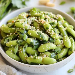 - 2 cups shelled edamame - 2 tablespoons olive oil - 4 cloves garlic, minced - 1 tablespoon fresh ginger, grated - 2 tablespoons soy sauce - 1 tablespoon honey (or maple syrup) - 1 teaspoon sesame oil - 1/2 teaspoon red pepper flakes - 1 tablespoon sesame seeds - Fresh cilantro or green onions, chopped Gather your ingredients first. Edamame gives a great, healthy base. The garlic and ginger add rich flavor. Olive oil helps everything cook nicely. Soy sauce gives a salty touch. Honey or maple syrup adds sweetness. Sesame oil brings a nutty taste. Finally, red pepper flakes add a kick. For garnish, sesame seeds and fresh herbs make your dish pop. You can use cilantro or green onions. Both add freshness and color. This blend makes for a tasty and pretty dish. You can find most of these ingredients at your local store. If you want to try a vegan option, use maple syrup. {{ingredient_image_1}} To start, if you use frozen edamame, cook it as the package shows. This usually takes about five minutes. Once it is tender, drain the edamame and set it aside. This step is key for getting a nice texture in your dish. Next, grab a large skillet and heat the olive oil over medium heat. This is the time to add your minced garlic and grated ginger. Sauté these for one to two minutes. You want them fragrant, but be careful not to burn them. The smell will fill your kitchen with warmth. Now, it’s time to bring it all together. Add the cooked edamame to the skillet. Toss it well to coat with the garlic and ginger. Then, pour in the soy sauce, honey, sesame oil, and red pepper flakes. Stir everything together well. Cook for another two to three minutes until it's all heated through. The flavors will blend beautifully. To avoid burnt garlic and ginger, cook them gently. Use medium heat and watch closely. Stir often to keep them from sticking. If they smell burnt, start over. A little care keeps your dish fresh and tasty. To adjust the spice level, use red pepper flakes. Start with a small amount, like 1/4 teaspoon. Mix it in and taste. You can always add more if you want extra heat. This way, you control the spice. To make your ginger garlic edamame look great, use a nice serving bowl. A white bowl makes the colors pop. Drizzle some sesame oil on top for shine. Sprinkle extra sesame seeds and herbs like cilantro or green onions for a stunning finish. I recommend serving this dish as a side. It pairs well with rice or noodles. You can also serve it as an appetizer at parties. It’s a crowd-pleaser, and everyone loves it. Using pre-cooked edamame saves time. You can find it in many stores. Just heat it as needed. This cuts down your cooking time by several minutes. For quick prep of garlic and ginger, use a microplane. It grates ginger and garlic fast. You can also buy pre-minced garlic in jars. This makes cooking even easier. Just remember to check the ingredients to avoid unwanted additives. Pro Tips Freshness Matters: Always choose fresh edamame if available, as they have a superior flavor and texture compared to frozen varieties. Adjust Spice Level: Modify the amount of red pepper flakes to suit your taste; start with a small amount and gradually increase for a spicier dish. Garnish for Flavor: Enhance the dish with additional fresh herbs like mint or basil for a unique twist that complements the ginger and garlic. Make Ahead: Prepare the edamame mixture ahead of time and reheat it just before serving to save time during meal prep. {{image_2}} You can easily make this dish vegan. Just swap honey for maple syrup. This simple change keeps the flavor rich. You can also make it gluten-free. Look for tamari or coconut aminos instead of soy sauce. Both options work well and taste great. To brighten the dish, add lime juice or zest. The citrus adds a fresh kick. You can also mix in other veggies like bell peppers. They bring color and extra crunch, making the dish even more appealing. You can try making ginger garlic edamame in an air fryer. This method keeps the beans crispy and adds a nice texture. Another option is to stir-fry in a wok. This technique allows for even cooking and a bit of char, enhancing the overall flavor. To keep your ginger garlic edamame fresh, store it in an airtight container. Place it in the fridge right after it cools. It will stay good for about three days. Make sure to check for any signs of spoilage before eating. You can reheat ginger garlic edamame in a few easy ways. The microwave is quick; just place it in a bowl, cover it, and heat for about one minute. Stir and check if it’s warm enough. If you want a crispier texture, pan-frying works best. Heat a little olive oil in a skillet and add the edamame. Stir for 2-3 minutes until heated through. If you want to save some ginger garlic edamame for later, freezing is a great option. Simply let it cool completely, then place it in a freezer bag. Remove as much air as possible to avoid freezer burn. It can last for up to three months in the freezer. When you’re ready to use it, thaw it in the fridge overnight or use the microwave on defrost setting for a quick thaw. After thawing, heat it as described above to enjoy! Yes, you can use frozen edamame. Just follow these steps: - Cook the frozen edamame according to the package instructions. - Drain the edamame and set it aside. - This keeps the dish quick and easy. Ginger garlic edamame pairs well with many foods. Here are some ideas: - Serve it as a side dish with grilled chicken or fish. - Add it to a rice bowl with veggies and protein. - It also makes a great snack with drinks. To add more heat, try these tips: - Increase the red pepper flakes to your taste. - Add sliced fresh chili peppers while cooking. - You could also drizzle some hot sauce on top before serving. This blog post showed you how to make ginger garlic edamame. We covered the ingredients, steps, and useful tips. You learned ways to modify the dish for dietary needs or personal taste. Don't forget the storage methods for leftovers and reheating options. Now, you can create a tasty dish that impresses everyone. Dive in, try the recipe, and enjoy!