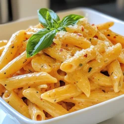 To make creamy roasted red pepper pasta, gather these items: - 12 oz (340g) pasta (penne or fettuccine works well) - 2 large red bell peppers, roasted - 1 cup heavy cream or coconut cream for a dairy-free option - 2 cloves garlic, minced - 1 tablespoon olive oil - 1 teaspoon Italian seasoning - 1/2 cup grated Parmesan cheese (or nutritional yeast for a vegan option) - Salt and pepper to taste - Fresh basil leaves for garnish - Crushed red pepper flakes (optional, for added heat) You can change some ingredients to suit your taste or needs: - Use whole wheat or gluten-free pasta for a different base. - Swap heavy cream with cashew cream for a creamy vegan option. - Add spinach or kale for extra greens in the sauce. - Try adding cooked chicken or shrimp for a protein boost. - Use different herbs like thyme or oregano for a unique flavor twist. This pasta dish serves about four people. Here’s a rough idea of its nutritional value per serving: - Calories: 550 - Protein: 15g - Carbohydrates: 65g - Fat: 25g - Fiber: 3g - Sugar: 4g These values can change based on your substitutions. Always check the labels for exact amounts. Enjoy this tasty meal while keeping an eye on nutrition! {{ingredient_image_1}} Start by preheating your oven to 450°F (230°C). Grab two large red bell peppers and place them on a baking sheet. Roast them for about 20 to 25 minutes. Turn them every so often. You want the skins to blister and char. This adds great flavor! Once done, take them out and place them in a bowl. Cover it with plastic wrap for around 10 minutes. This helps steam off the skins. When they cool, peel off the skins and remove the seeds. While the peppers cool, fill a large pot with water. Add a good amount of salt and bring it to a boil. Once boiling, add 12 ounces of your choice of pasta, like penne or fettuccine. Cook the pasta according to the package instructions until it's al dente. This usually takes about 8 to 10 minutes. After it's ready, drain the pasta and set it aside. Now, let’s make the sauce! In a blender, combine the roasted red peppers, 1 cup of heavy cream, the minced garlic, and 1 teaspoon of Italian seasoning. Add a pinch of salt and pepper. Blend everything until it's smooth and creamy. This sauce is the heart of the dish! Next, take the pot you used for the pasta and heat 1 tablespoon of olive oil over medium heat. Pour in the creamy red pepper sauce and warm it for about 2 to 3 minutes. Stir constantly to keep it smooth. Once warmed, add your cooked pasta and 1/2 cup of grated Parmesan cheese. Toss everything together. Make sure the pasta is well coated. If the sauce seems too thick, add a tablespoon of pasta water to thin it out. Taste your pasta. Adjust salt, pepper, or add crushed red pepper flakes for some heat. Now, serve your creamy roasted red pepper pasta hot. Garnish with fresh basil leaves or more Parmesan if you like. Enjoy! To get great roasted red peppers, start with fresh bell peppers. Look for ones that are firm and shiny. Preheat your oven to 450°F (230°C). Place the peppers on a baking sheet. Roast them for about 20-25 minutes. Turn them often, so they cook evenly. When they blister and char, they are ready. After roasting, cover them in a bowl with plastic wrap. Let them steam for 10 minutes. This makes peeling easier. Once cool, peel off the skins and remove the seeds. You will have sweet, smoky peppers for your sauce. For the creamy sauce, you can use different ingredients. Heavy cream gives a rich taste, but coconut cream is a great dairy-free option. If you want a lighter sauce, try using Greek yogurt. For a vegan twist, use nutritional yeast instead of Parmesan cheese. This adds a nice cheesy flavor. You can also blend in some spinach or kale for extra nutrition. Experiment with what you have and find your favorite mix! If you like a bit of heat, add crushed red pepper flakes. Start with a small pinch and taste. You can always add more if you want it spicier. If you prefer milder flavors, skip the red pepper flakes completely. Make sure to taste the sauce before serving. This way, you can adjust salt and pepper too. Balancing these flavors is key to a delicious dish. Pro Tips Use Fresh Ingredients: Always opt for fresh bell peppers and herbs for the best flavor in your dish. Adjust Creaminess: If you prefer a lighter sauce, feel free to reduce the amount of cream or substitute with a plant-based alternative. Perfect Pasta Cooking: Ensure your pasta is al dente for the best texture; it will continue to cook slightly when mixed with the sauce. Customize Seasoning: Don't hesitate to tweak the seasoning to your taste; add more Italian seasoning or spices for extra depth. {{image_2}} To make this dish vegan, swap heavy cream for coconut cream. Use nutritional yeast instead of Parmesan cheese. The taste stays rich and creamy. This option works well for those avoiding animal products. You still get the same delicious flavor. Just blend the roasted peppers, garlic, and coconut cream. For extra protein, you can add grilled chicken or shrimp. Tofu also makes a great choice for a plant-based option. Cook it until golden and mix it in with the pasta. You can also use beans, like chickpeas or white beans. They add protein and fiber without changing the taste much. If you need gluten-free pasta, use rice or corn pasta. These options cook well and hold the sauce nicely. Cook them according to the package instructions. The flavor of the roasted peppers shines through, even with gluten-free pasta. You won’t miss traditional pasta at all. After cooking, let the creamy roasted red pepper pasta cool down. Place it in an airtight container. Store it in the fridge for up to three days. When you want to eat it, check for any signs of spoilage. You can freeze this pasta for later use. First, let it cool completely. Then, transfer it to a freezer-safe container. It can last up to three months in the freezer. When you're ready to enjoy it, just thaw it overnight in the fridge. To reheat the pasta, use a saucepan. Add a splash of water or cream to keep it moist. Heat on low, stirring often until warm. You can also use a microwave. Cover the dish and heat in short bursts, stirring in between. This keeps the pasta creamy and delicious. Yes, you can use jarred roasted red peppers. They save time and are handy. Just rinse them to remove excess oil and salt. This will make your dish lighter. The flavor will still be great, but fresh peppers add a nice touch. To make this dish dairy-free, swap heavy cream for coconut cream. Use nutritional yeast instead of Parmesan cheese for a cheesy taste. This keeps it creamy and delicious without dairy. You won’t miss the cream at all! You can serve this pasta with a simple green salad. Garlic bread pairs well, too. For protein, grilled chicken or shrimp works great. You could also add roasted vegetables for extra flavor. Creamy roasted red pepper pasta lasts about 3 to 5 days in the fridge. Store it in an airtight container to keep it fresh. When reheating, add a splash of water or cream for moisture. This helps the sauce stay creamy and tasty. This blog covered how to make creamy roasted red pepper pasta. We discussed ingredients, cooking steps, and storage tips. You can make simple swaps to fit your diet. Remember, roasting peppers adds flavor. You can choose vegan or gluten-free options too. With these tips, you can enjoy this dish your way. Keep experimenting, and make this recipe yours! Enjoy your cooking journey!