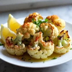 - 1 large head of cauliflower, cut into florets - 4 cloves garlic, minced - 3 tablespoons olive oil - 1 tablespoon fresh rosemary, chopped - 1 tablespoon fresh thyme, chopped - 1 teaspoon paprika (smoked or sweet) - Salt and pepper to taste - 2 tablespoons fresh parsley, chopped (for garnish) - Lemon wedges (for serving) This simple combination makes a great dish. The cauliflower serves as the main star. You want a big head of cauliflower. Cut it into bite-sized florets. This helps it roast evenly and soak up flavor. Garlic is next. Four cloves, minced, will pack a punch. Garlic brings warmth and depth. It pairs perfectly with cauliflower. Use fresh garlic for the best taste. Next, we have olive oil. Three tablespoons will keep the florets tender. The oil also helps the herbs stick. Use a good-quality oil for extra flavor. Herbs are key for this dish. One tablespoon each of fresh rosemary and thyme is perfect. These herbs add a fragrant touch. They bring out the natural sweetness of the cauliflower. Don’t forget the seasoning. One teaspoon of paprika gives a nice color. Adjust salt and pepper to your liking. For garnish, use two tablespoons of fresh parsley. It adds a pop of color. Lemon wedges are great for serving. The acid brightens the dish. You can squeeze them over the roasted cauliflower for a fresh taste. Gather these ingredients, and you’re ready to create a fantastic side dish. {{ingredient_image_1}} 1. Preheat the oven and prepare the baking sheet. Set your oven to 425°F (220°C). Line a baking sheet with parchment paper. This makes cleanup easy and helps the cauliflower roast well. 2. Mixing ingredients in a bowl. In a large bowl, add your cauliflower florets. Next, add 4 cloves of minced garlic, 3 tablespoons of olive oil, 1 tablespoon of chopped rosemary, 1 tablespoon of thyme, and 1 teaspoon of paprika. Don’t forget to add salt and pepper to taste. Toss all the ingredients together. Make sure each floret is coated. 3. Spreading cauliflower on the baking sheet. Now, spread the seasoned cauliflower in a single layer on the prepared baking sheet. This helps each piece cook evenly. 1. Roasting time and technique. Place the baking sheet in the preheated oven. Roast the cauliflower for 25 to 30 minutes. 2. Importance of flipping during cooking. Halfway through cooking, flip the cauliflower. This step helps it brown evenly and adds flavor. 3. Checking for doneness. When the time is up, check if the cauliflower is golden brown and tender. You can poke it with a fork to see if it is soft. If it’s done, take it out of the oven and let it cool a bit. Choosing the right cauliflower: Pick a large head of cauliflower. It should be firm and white, with no brown spots. Fresh cauliflower gives the best taste and texture. Adjusting seasoning for personal taste: Feel free to tweak the spices. If you love garlic, add more minced garlic. For a kick, increase the paprika. Taste the mix before roasting to find your perfect balance. Roasting tips for best texture: Roast at 425°F for a nice golden color. Spread the florets out evenly so they cook well. Flip them halfway through for even browning. This ensures a crisp outside and tender inside. Ideas for pairing dishes: Garlic herb roasted cauliflower pairs well with grilled chicken or fish. It also complements pasta dishes or a rich stew. The flavors work well with many main courses. Suggested side options: Serve it alongside a simple salad or with rice. Quinoa is another great option. These sides add more texture and heartiness to your meal. How to enhance flavor with lemon: Add lemon wedges to the plate. Squeeze fresh lemon juice over the cauliflower before eating. This brightens the dish and adds a zesty touch. Pro Tips Choose the Right Cauliflower: Look for a head of cauliflower that is firm and tightly packed, with no brown spots or blemishes for the best flavor and texture. Enhance the Flavor: For an extra depth of flavor, consider adding a splash of balsamic vinegar or a sprinkle of grated Parmesan cheese before serving. Don't Overcrowd the Pan: Ensure the cauliflower florets are spaced out on the baking sheet to allow for even roasting and to achieve that perfect golden brown color. Experiment with Herbs: Feel free to mix and match herbs according to your preference; fresh oregano or basil can add a delightful twist to this dish. {{image_2}} You can change the taste of Garlic Herb Roasted Cauliflower by using different herbs. Try basil, oregano, or dill for unique flavors. Each herb adds its own twist, making this dish fun to customize. You can also mix in spices like cumin or curry powder for a bolder taste. If you're a fan of cheese, consider adding grated Parmesan or crumbled feta. Cheese gives a rich texture and flavor. To add a crunch, toss in some chopped nuts, like almonds or walnuts. They bring a nice bite to each bite of tender cauliflower. This recipe is easy to adapt for various diets. It is already vegan and gluten-free, making it great for many people. Just ensure the olive oil and spices you use fit your needs. For those watching carbs, this dish is naturally low in carbs. It fits well into a low-carb meal plan. You can enjoy it guilt-free while still savoring the rich flavors. Adjusting the recipe is simple, so you can enjoy it no matter your dietary needs. To keep your Garlic Herb Roasted Cauliflower fresh, store the leftovers in the fridge. Use an airtight container to prevent moisture loss. Make sure the cauliflower is cool before sealing the container. This helps maintain flavor and texture. Glass containers work well for storage. They are sturdy and do not hold odors. If you prefer plastic, choose BPA-free containers. They are light and easy to stack in the fridge. For the best flavor, reheat the cauliflower in the oven. Preheat your oven to 350°F (175°C). Place the cauliflower on a baking sheet and cover it with foil. This helps keep it moist while it warms. Bake for about 10-15 minutes until hot. Avoid using the microwave if possible. It can make the cauliflower soggy. To keep the crispiness, consider pan-frying. Heat a little olive oil in a skillet and add the cauliflower. Stir until heated through. This method revives the roasted texture and flavor. Enjoy your tasty side dish! Can I make Garlic Herb Roasted Cauliflower ahead of time? Yes, you can make Garlic Herb Roasted Cauliflower ahead of time. Just roast it, let it cool, and store it in the fridge. It tastes great even after a day or two. Reheat it in the oven to keep it crispy. What are some variations for the herbs? You can change the herbs based on your taste. Try using basil, oregano, or even dill. Each herb brings a new flavor to the dish. Experiment to find your favorite mix. Is this dish suitable for meal prep? Absolutely! Garlic Herb Roasted Cauliflower is great for meal prep. It pairs well with many main dishes. You can make a big batch and use it throughout the week. Just portion it out in containers. How can I tell when the cauliflower is done roasting? The cauliflower is done when it turns golden brown and is tender. You can poke it with a fork to check. If it goes in easily, it's ready to enjoy! Can I use frozen cauliflower for this recipe? Yes, you can use frozen cauliflower. Just thaw it first and pat it dry. This helps get rid of extra moisture. Then follow the same steps for seasoning and roasting. This blog post covered how to make Garlic Herb Roasted Cauliflower. We explored the ingredients, preparation steps, and cooking methods. I shared tips to enhance flavor and texture. You can also try various flavors and dietary options. In conclusion, this dish is simple and customizable. Enjoy it as a side, or make it a meal. With a few tweaks, it can fit any taste or diet. Roasted cauliflower is healthy, quick, and delicious. Try it today!
