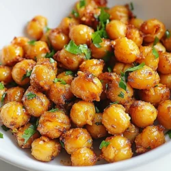 - 1 can (15 oz) chickpeas, drained and rinsed - 2 tablespoons olive oil - 1 teaspoon smoked paprika - 1/2 teaspoon garlic powder - 1/2 teaspoon onion powder - 1/2 teaspoon cumin - 1/4 teaspoon cayenne pepper (optional for extra heat) - Salt and pepper to taste Chickpeas are the star of this snack. They are packed with protein and fiber. The olive oil helps the spices stick and gives a nice crunch. Smoked paprika adds a rich, smoky flavor. You can add cayenne pepper if you like it spicy. - Fresh parsley, chopped (for garnish) The seasoning is simple but tasty. Garlic powder and onion powder add depth. Cumin gives it a warm touch. Fresh parsley makes the dish pop with color. It also adds a bit of freshness. - Each serving contains about 150 calories. - You get around 6 grams of protein. - It also has fiber, which is great for digestion. - The healthy fats from olive oil help keep you full. This snack is not only delicious but also good for you. Roasting chickpeas makes them crunchy, which makes for a satisfying bite. You can enjoy them alone or share them with friends. {{ingredient_image_1}} 1. First, preheat your oven to 400°F (200°C). This step warms the oven for roasting. 2. Next, drain and rinse one can of chickpeas. Pat them dry with a towel. Removing the moisture helps them become crispy. 3. In a mixing bowl, pour in 2 tablespoons of olive oil. Add 1 teaspoon of smoked paprika, 1/2 teaspoon of garlic powder, 1/2 teaspoon of onion powder, and 1/2 teaspoon of cumin. 4. If you like heat, add 1/4 teaspoon of cayenne pepper. Season with a pinch of salt and pepper. Mix everything well. 1. Toss the dried chickpeas into the bowl with the spices. Make sure they are evenly coated. 2. Spread the chickpeas in a single layer on a baking sheet lined with parchment paper. This helps with easy cleanup. 3. Roast them in the oven for 25-30 minutes. Shake the pan halfway through to cook them evenly. They should turn golden and crispy. 1. Once they finish roasting, take them out of the oven. Let them cool for a few minutes. 2. Taste the chickpeas and adjust the seasoning if needed. You might want more salt or pepper. 3. Before serving, sprinkle freshly chopped parsley on top for a bright finish. To get crispy chickpeas, you must dry them well. After draining, pat them with a kitchen towel. This step removes extra moisture. A dry chickpea roasts better. Preheat your oven to 400°F (200°C). The right heat makes a big difference. Roast them for 25-30 minutes. Remember to shake the pan halfway through. This ensures even cooking and crispiness. Want to spice things up? Try adding smoked paprika, chili powder, or even garlic salt. If you love heat, add more cayenne pepper. A little goes a long way! For a unique twist, experiment with curry powder or Italian herbs. These can give your chickpeas a whole new flavor. These roasted chickpeas make a great snack. Serve them alone or on a salad for crunch. Pair them with hummus or yogurt dip for a tasty treat. You can also sprinkle them on soups for extra texture. Enjoy them warm or at room temperature. They are tasty any way you eat them! Pro Tips Dry Chickpeas Thoroughly: Ensuring your chickpeas are completely dry before roasting will help them achieve maximum crispiness. Mixing Spices: Feel free to experiment with different spices and herbs, like smoked salt or thyme, to create your own unique flavor profile. Check for Doneness: Oven temperatures can vary, so keep an eye on your chickpeas towards the end of the cooking time to prevent burning. Storage Tip: Store any leftovers in an airtight container at room temperature for up to 2 days. They may lose some crispiness but can be reheated in the oven. {{image_2}} You can turn up the heat with spicy versions of roasted chickpeas. Try adding different chili powders like cayenne, chipotle, or even a sprinkle of crushed red pepper flakes. If you prefer hot sauce, drizzle it in the spice mix. This adds a kick and keeps your taste buds excited. For a fresh twist, mix in herbs or citrus zest. Fresh rosemary or thyme can enhance the flavor and aroma. You can also add lemon or lime zest for a bright, zesty note. This will make your chickpeas pop with freshness and balance the smoky flavor nicely. If you want a sweet snack, consider making sweet roasted chickpeas. Use cinnamon, nutmeg, and a touch of brown sugar or maple syrup. Toss the chickpeas in this mix before roasting. This creates a crunchy, sweet treat that works great as a snack or dessert. To keep your roasted chickpeas crispy, store them in an airtight container. Make sure they cool completely before sealing. This helps prevent moisture. Keep them at room temperature, away from sunlight. For best taste, eat them within a week. Reheat roasted chickpeas in the oven for crispiness. Preheat your oven to 350°F (175°C). Spread them on a baking sheet. Heat for about 10 minutes. This way, they regain their crunch. You can also use an air fryer if you have one. Just cook for about 5 minutes. You can freeze roasted chickpeas. It’s easy! First, let them cool completely. Then, place them in a freezer-safe bag. Squeeze out the air before sealing. When you want to eat them, thaw in the fridge overnight. Reheat in the oven for a crunchy snack! Chickpeas are a great source of protein, fiber, and vitamins. They help keep you full and satisfied. A 15 oz can of chickpeas has about 12 grams of protein. They are also rich in iron and magnesium, which support healthy bones and blood. Eating chickpeas can aid digestion and improve heart health. Plus, they can help control blood sugar levels. Yes, you can use other oils like avocado or coconut oil. Each oil has its own flavor and health benefits. Avocado oil has a mild taste and is rich in healthy fats. Coconut oil adds a subtle sweetness but can change the flavor slightly. Just keep in mind that the cooking temperature matters. Make sure to use an oil that can handle high heat. Look for golden, crispy chickpeas. They should feel firm and crunchy when you bite into them. If they are soft or chewy, they need more time. Shake the pan halfway through roasting to help them cook evenly. Let them cool for a few minutes, then taste one. Adjust seasoning if needed before serving. In this blog post, we explored how to make delicious roasted chickpeas. We covered key ingredients, including chickpeas, spices, and oils. I gave you step-by-step instructions for preparation and cooking, as well as tips for crispiness. We also looked at fun variations and storage methods to keep them fresh. Roasted chickpeas are not just tasty; they are also healthy. With these easy steps, you can enjoy a snack that's good for you. Now it's your turn to roast your own!