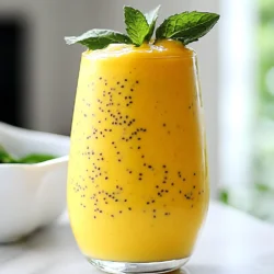 - 1 ripe mango, peeled and diced - 1 banana, sliced - Fresh mint leaves for garnish (optional) - 1 cup coconut milk (canned or carton) - 1 tablespoon chia seeds - 1 tablespoon honey or maple syrup (optional) - 1/2 teaspoon vanilla extract - Ice cubes (optional) When making a Coconut Mango Chia Smoothie, fresh ingredients make all the difference. Start with a ripe mango. The mango should be sweet and firm. Dice it into small pieces. A banana adds creaminess and natural sweetness. Slice the banana and set it aside. For the liquid base, coconut milk brings a rich, tropical flavor. You can use canned or carton coconut milk. Both work well. Next, we add nutritional enhancers. Chia seeds are tiny powerhouses. They are rich in fiber and omega-3s. One tablespoon is all you need. If you like a sweeter smoothie, consider honey or maple syrup. Just one tablespoon will do. For a hint of warmth, add half a teaspoon of vanilla extract. If you want a cooler drink, toss in some ice cubes. Finally, fresh mint leaves can brighten your smoothie. They add a nice touch when you serve it. These ingredients come together to make a drink that is both refreshing and nutritious. Enjoy preparing your smoothie with these simple, wholesome ingredients! {{ingredient_image_1}} To start, you need to prepare your fruits. First, take the ripe mango and peel it. Next, dice the mango into small pieces. This makes it easier to blend. Then, slice the banana into thin rounds. The banana adds creaminess to the smoothie. Now, it’s time to blend! In your blender, combine the diced mango, sliced banana, and coconut milk. Add in the chia seeds, honey, and vanilla extract. Blend everything on high speed. Keep blending until the mixture is smooth and creamy. This should take about 30 seconds to a minute. If you like your smoothie cold, add some ice cubes. Blend again until the ice is crushed. Taste your smoothie. If you want it sweeter, add more honey or maple syrup. Blend briefly again to mix. Pour the smoothie into glasses. Let it sit for about 5 minutes. This allows the chia seeds to swell. Before serving, stir the smoothie to ensure an even texture. Finally, garnish with fresh mint leaves on top for a nice touch. Enjoy! To get your smoothie just right, adjust the liquid. If you want it thicker, use less coconut milk. For a thinner smoothie, add a bit more. Chia seeds help too. Let them swell in the smoothie for a creamier texture. They soak up liquid and create a nice base. Balancing the sweetness is key. You can use honey or maple syrup to enhance the flavors. Start with a tablespoon and taste. If you want it sweeter, add more. Blend briefly to mix it well. This way, you can find the perfect balance for your taste. How you serve the smoothie makes a big difference. Garnish it with fresh mint leaves for a pop of color. You can also add fruit slices on top. This not only looks nice but makes it fun to eat. A little creativity goes a long way in making your drink special. Pro Tips Choose Ripe Mangoes: The sweetness and flavor of your smoothie depend on the ripeness of the mango. Look for mangoes that are slightly soft to the touch and have a fragrant smell. Chia Seed Soaking: For a creamier texture, consider soaking chia seeds in a little coconut milk for about 10 minutes before blending. This will enhance their gel-like consistency. Adjust Sweetness: Depending on the ripeness of your fruits, you may not need additional sweeteners. Taste the smoothie before adding honey or maple syrup. Experiment with Add-ins: Feel free to add other ingredients like spinach for a green boost, or protein powder for added nutrition. Get creative with your smoothie! {{image_2}} You can switch up the flavors in your smoothie. If you want a twist, try using pineapple instead of mango. Pineapple adds a tangy taste. You can also use berries like strawberries or blueberries. These fruits bring a fresh burst of flavor and color. Mix and match to find your favorite combo. To make this smoothie vegan, use coconut milk from a carton. It is already dairy-free and rich in flavor. You can skip the honey and use maple syrup for sweetness. This keeps your smoothie plant-based and tasty. You won’t miss the dairy with these simple swaps! Looking to add protein? You can mix in a scoop of protein powder. This will help you feel full longer. Nut butter, like almond or peanut butter, is also a great choice. Just a tablespoon gives a creamy texture and extra protein. It makes your smoothie even more satisfying. You can prepare your Coconut Mango Chia Smoothie in advance. Blend all the ingredients and pour the smoothie into a sealed jar. Store it in the fridge for up to 24 hours. Shake it well before drinking. This makes it easy for busy mornings. To keep your smoothie fresh, store it in a glass jar. Smoothies are best consumed within one day. After that, the chia seeds may swell too much. This can change the texture. If it sits longer, the flavors may fade as well. You can freeze the ingredients for later use. Dice the mango and slice the banana, then place them in a freezer bag. You can also freeze coconut milk in ice cube trays. This helps you blend a fresh smoothie anytime. Just blend the frozen fruits with the coconut milk cubes when you're ready. Yes, you can use other milks. Almond milk has a light nutty taste. Oat milk is creamy and adds a hint of sweetness. Both make great choices. Just pick one that you like. This will still give you a tasty smoothie. Chia seeds are tiny but mighty! They soak up liquid and swell. This makes your smoothie thicker and creamier. After blending, let the smoothie sit for a few minutes. This allows the chia seeds to expand fully. You will enjoy a rich and satisfying drink. Yes, this smoothie can work as a meal replacement. To make it more filling, add protein. You can blend in some nut butter or protein powder. Another option is to add more fruit, like a second banana. This boosts the nutrition and keeps you full longer. This smoothie is simple to make and packed with flavor. We covered fresh fruits, a creamy base, and sweeteners. Remember, you can mix and match to suit your taste. Adjust the thickness and sweetness to find your favorite blend. Store extras for quick snacks or meals. Enjoy experimenting with variations, and don't hesitate to try new ingredients. This smoothie can fit into any diet. With these tips, you’ll create a drink you love.