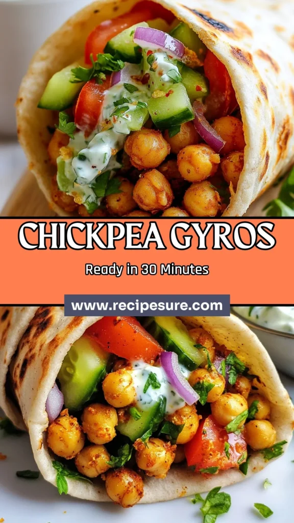 Savor the deliciousness of Greek vegan gyros with this chickpea gyros recipe that’s both healthy and satisfying. Packed with flavor, these plant-based Greek recipes feature crispy, seasoned chickpeas wrapped in warm whole wheat pita, topped with crisp veggies and creamy vegan tzatziki sauce. Perfect for any meal, these healthy pita wraps are a must-try! Save this recipe now! #GreekVeganGyros #ChickpeaGyrosRecipe #VeganTzatzikiSauce #PlantBasedRecipes