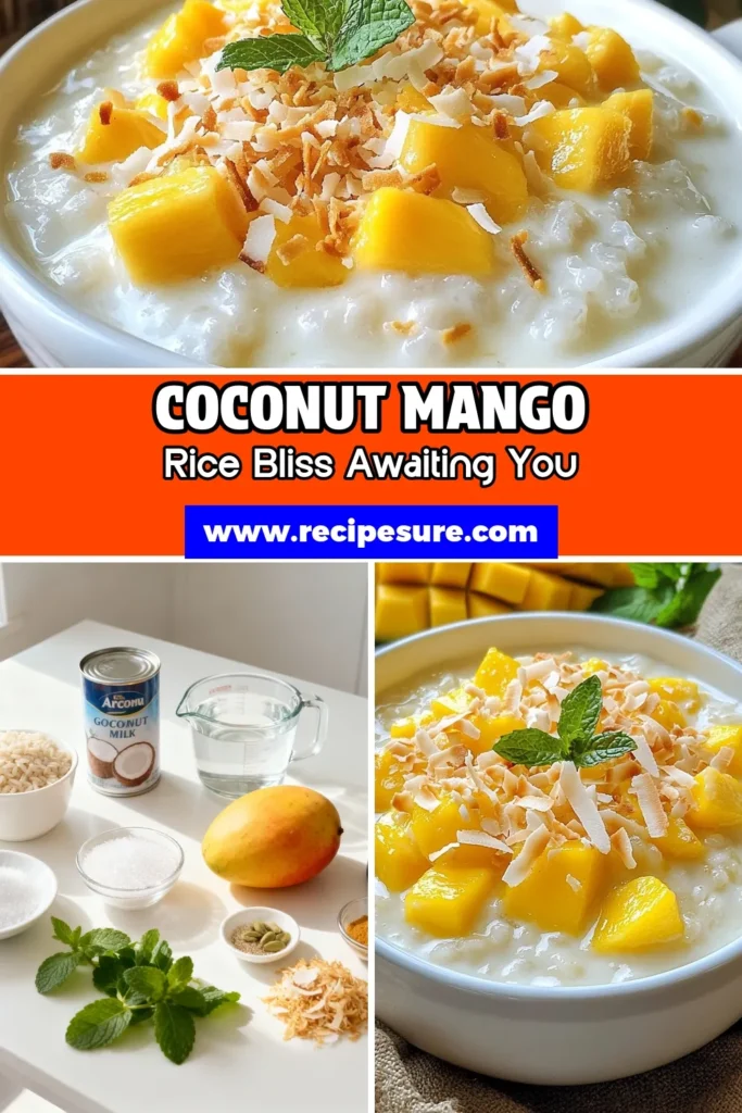 Indulge in the tropical delight of Coconut Mango Rice Pudding! This creamy coconut pudding recipe features Arborio rice for a rich dessert that is both easy and satisfying. With just a handful of ingredients, this easy mango coconut dessert combines the flavors of coconut milk and fresh mango for a deliciously creamy dessert. Perfect for any occasion, this tropical rice pudding will impress your guests. Save this recipe for a taste of paradise! #CoconutMangoRicePudding #ArborioRiceDessert #CreamyCoconutPudding #TropicalRicePudding