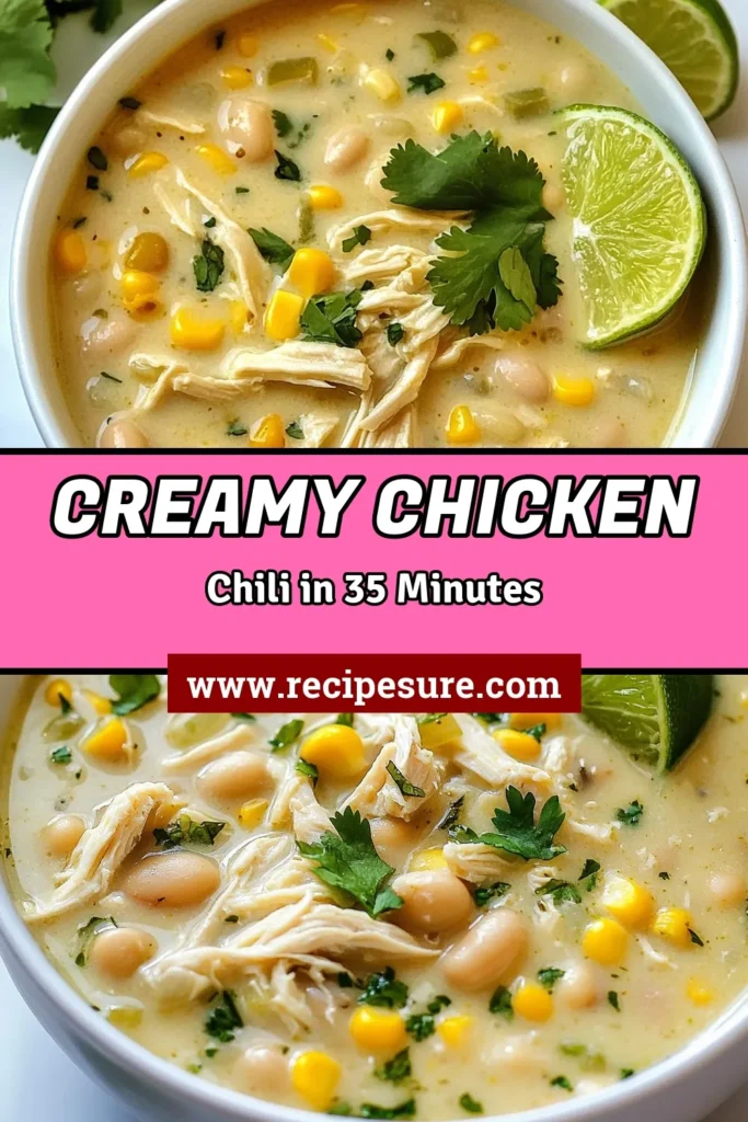 Discover the ultimate creamy white chicken chili that's perfect for any occasion! This easy chicken chili recipe combines shredded chicken, white beans, and a rich cream cheese base for a comforting dish. Spicy white chili with just the right kick! Whip it up in just 35 minutes and impress your friends and family. Save this creamy white chicken chili recipe for your next meal! #CreamyWhiteChickenChili #EasyChickenChili #WhiteChickenChiliRecipe #SpicyWhiteChili