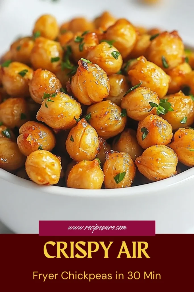 Discover how to make delicious air fryer chickpeas that are perfectly crispy with this easy crispy chickpeas recipe! These healthy air fryer snacks are not only quick to prepare but also packed with flavor, making them a great vegan snack option. Enjoy roasted chickpeas in air fryer perfection, perfect for munching or adding to salads. Save this recipe and elevate your snacking game today! #AirFryerChickpeas #CrispyChickpeas #HealthySnacks #VeganRecipes