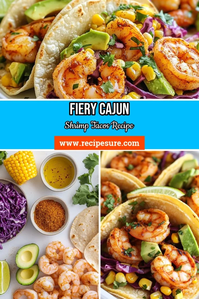 Enjoy the bold flavors of these Cajun shrimp tacos! This spicy shrimp tacos recipe features perfectly seasoned shrimp paired with vibrant shrimp taco toppings like corn, cabbage, and avocado. These easy seafood tacos are ready in just 30 minutes, making them perfect for busy weeknights. Elevate your dinner with this delicious shrimp recipe with Cajun seasoning. Save this recipe now and treat your taste buds! #CajunShrimpTacos #EasySeafoodTacos #ShrimpRecipes #TacoNight