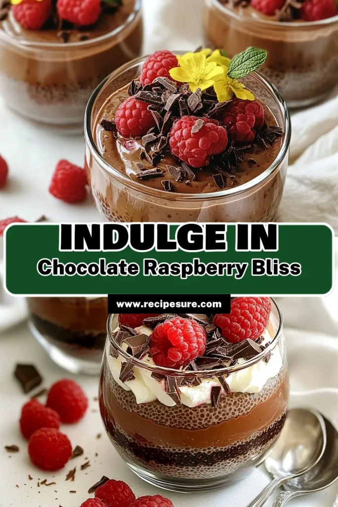 Indulge in this delicious Chocolate Raspberry Chia Pudding, a perfect vegan chia pudding recipe for chocolate lovers. This healthy chocolate dessert combines creamy plant-based chocolate pudding with fresh raspberries for a delightful treat. Easy to make and packed with nutrients, it's a must-try! Save this recipe for your next dessert craving. #ChiaSeedPuddingWithRaspberries #HealthyDesserts #VeganRecipes #ChocolateLovers