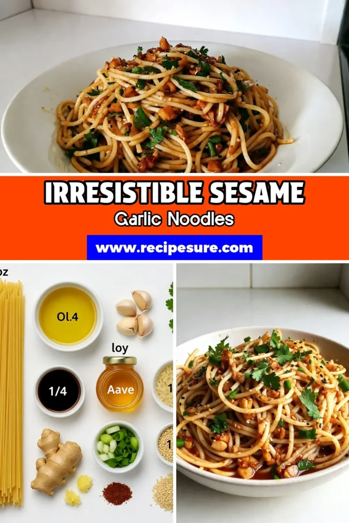 Discover the deliciousness of Sesame Garlic Noodles with this easy garlic noodles recipe! Perfect as a vegan noodle dish or a quick Asian pasta recipe, these sesame oil noodles come together in just 20 minutes. Enjoy a savory blend of garlic, ginger, and soy sauce for a dish that's both satisfying and simple. Try this recipe today and elevate your weeknight dinners! Don't forget to save for later! #SesameGarlicNoodles #VeganRecipe #EasyDinner #AsianCuisine