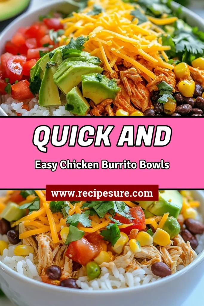 Make mealtime a breeze with these delicious Instant Pot burrito bowls! This chicken burrito bowl recipe is perfect for busy nights, delivering quick burrito bowls that are both tasty and healthy. Enjoy a blend of tender chicken, black beans, corn, and rice, all in under 30 minutes. Elevate your dinner with this easy chicken recipe that's sure to please the whole family. Save this recipe for your next meal! #InstantPotRecipes #HealthyEating #QuickDinner #MealPrep