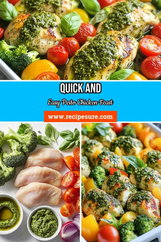 Looking for a delicious and nutritious dinner idea? Try this sheet pan pesto chicken and veggies recipe! It's an easy chicken recipe that combines tender chicken breasts with vibrant roasted vegetables, making it a perfect one pan meal. In just 40 minutes, you can have a healthy chicken dinner on the table that’s bursting with flavor. Don’t forget to save this recipe for your next weeknight dinner! #SheetPanPestoChicken #EasyChickenRecipes #OnePanMeals #HealthyDinnerIdeas