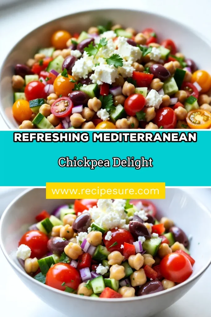 Discover the vibrant flavors of this Mediterranean chickpea salad! Perfect as a refreshing side or light meal, this healthy chickpea recipe combines fresh veggies, feta cheese, and a zesty dressing for an easy salad recipe that's also vegan-friendly. Enjoy a delightful feta chickpea salad that’s ready in just 25 minutes. Try it today and elevate your meal! Save this recipe for later. #MediterraneanChickpeaSalad #HealthyChickpeaRecipes #EasySaladRecipes #VeganMediterraneanSalad