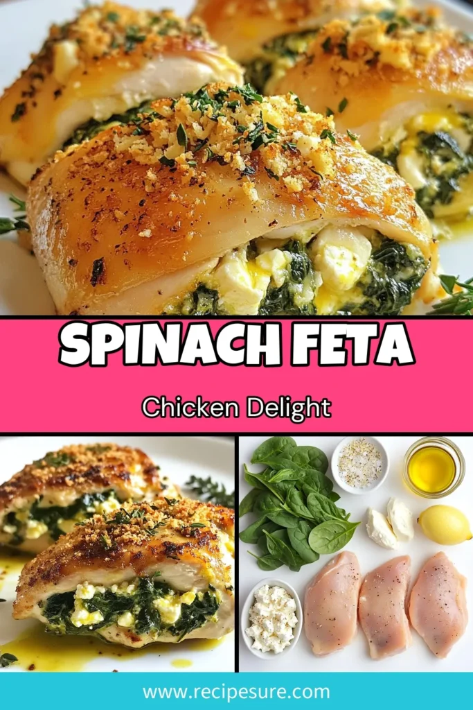 Looking for a delicious and healthy chicken recipe? Try this spinach feta stuffed chicken! Perfect as an easy stuffed chicken breast option, it features tender chicken filled with a creamy feta chicken dish that's bursting with flavor. Bake to perfection and serve on a bed of rice or veggies for a complete meal. Don't miss out on this savory delight – save it now and impress your family with this baked chicken recipe! #HealthyEating #StuffedChicken #ChickenRecipes #MealPrep