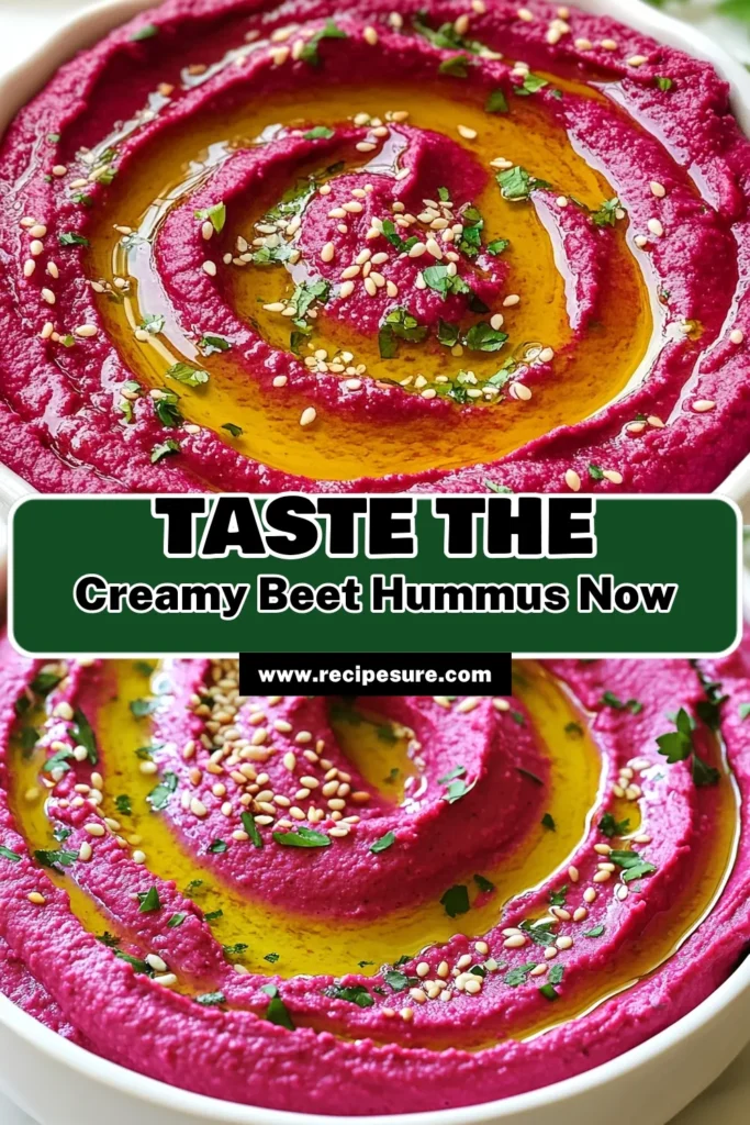 Discover the deliciousness of creamy beet hummus with this easy roasted beet recipe. Perfect for vegan appetizers, this healthy hummus dip combines roasted beets, chickpeas, tahini, and spices for a vibrant flavor. Enjoy it as a creamy tahini beet spread that impresses guests and nourishes your body. Save this recipe for your next gathering and elevate your snack game! #CreamyBeetHummus #HealthyHummusDip #RoastedBeetRecipes #VeganAppetizers