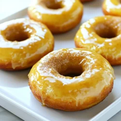 - Dry ingredients: - 2 cups all-purpose flour - 1 cup granulated sugar - 1/2 cup brown sugar, packed - 2 teaspoons baking powder - 1/2 teaspoon baking soda - 1/2 teaspoon salt - 1/2 teaspoon ground cinnamon - 1/2 teaspoon nutmeg - Wet ingredients: - 2 large eggs - 1/2 cup buttermilk - 1/4 cup unsalted butter, melted - 1 teaspoon vanilla extract - Glaze components: - 1 cup powdered sugar - 1/4 cup pure maple syrup Gather these ingredients before you start. Each one plays a key role in making the donuts soft and sweet. The mix of dry ingredients gives the donuts structure. The wet ingredients add moisture and flavor. The glaze adds that sweet touch we all love. Using fresh ingredients is always best. It helps your donuts taste amazing. If you can, get pure maple syrup. It makes a big difference in flavor. Enjoy the process of gathering these items. Your donuts will be worth the effort. {{ingredient_image_1}} 1. Preheat your oven to 375°F (190°C). Grease your donut pan with non-stick spray. This helps the donuts release easily. 2. In a large bowl, whisk together the dry ingredients. Combine 2 cups of flour, 1 cup of granulated sugar, 1/2 cup of packed brown sugar, 2 teaspoons of baking powder, 1/2 teaspoon of baking soda, 1/2 teaspoon of salt, 1/2 teaspoon of ground cinnamon, and 1/2 teaspoon of nutmeg. Mix well until smooth. 3. In another bowl, whisk together the wet ingredients. Use 2 large eggs, 1/2 cup of buttermilk, 1/4 cup of melted unsalted butter, and 1 teaspoon of vanilla extract. Make sure it is all blended nicely. 4. Pour the wet mixture into the dry mix. Gently fold the wet into the dry ingredients. Mix until just combined. Be careful not to overmix, or the donuts can become tough. The batter will be thick. 1. Transfer the batter into a piping bag. If you don't have one, use a large zip-top bag and cut a small hole at one corner. 2. Fill each cavity of the donut pan. Only fill them about 2/3 full. This allows space for the donuts to rise. 3. Bake in the preheated oven for 10-12 minutes. To check for doneness, insert a toothpick into the center. If it comes out clean, your donuts are ready! 1. While the donuts cool, make the maple glaze. In a bowl, whisk together 1 cup of powdered sugar and 1/4 cup of pure maple syrup. Keep mixing until smooth. If needed, adjust the thickness with more syrup or powdered sugar. 2. Once the donuts are cool, dip the top of each one into the glaze. Let any excess glaze drip off. 3. Place the glazed donuts on a wire rack. Allow the glaze to set for a few minutes before enjoying this sweet treat! Not overmixing is key for light donuts. When you mix the wet and dry ingredients, do it gently. This helps keep air in the batter. If you overmix, your donuts might turn out dense. The batter should be thick but smooth. If it seems too thick, you can add a splash of buttermilk to loosen it up. This small adjustment can make a big difference in texture. For the glaze, the right thickness matters. Start with 1 cup of powdered sugar and 1/4 cup of maple syrup. If it’s too thick, add more maple syrup a little at a time. If it’s too runny, mix in more powdered sugar. Aim for a smooth and shiny glaze. This gives your donuts that attractive finish. Pair your glazed donuts with coffee or tea. The flavors complement each other well. These donuts shine at breakfast, brunch, or as an afternoon snack. Serve them warm for the best taste. Your guests will love them! Pro Tips Use Fresh Ingredients: Always use fresh eggs and buttermilk for the best flavor and texture in your donuts. Don’t Overmix: When combining wet and dry ingredients, mix until just combined to keep your donuts light and fluffy. Cool Before Glazing: Allow your donuts to cool completely before dipping them in glaze to prevent it from melting off. Adjust Glaze Consistency: If your glaze is too thick, add a little more maple syrup; if too thin, add more powdered sugar to get the desired consistency. {{image_2}} You can change the flavor of your donuts easily. Try adding spices like cardamom or ginger. These spices give a warm and cozy taste. You can also mix in chocolate chips or nuts. These add a nice crunch and extra flavor. Each bite will be a fun surprise! If you want a different glaze, try a chocolate glaze. Simply melt chocolate and mix it with a bit of cream. This gives a rich taste that pairs well with the donuts. You can also use cream cheese frosting. It adds a creamy, tangy flavor that balances sweetness. Want a healthier donut? Use whole wheat flour instead of all-purpose flour. This adds fiber and makes the donut more filling. You can also reduce the sugar content. Try using less granulated sugar or brown sugar. This way, you can enjoy your treat without too much sweetness. To keep your maple brown sugar glazed donuts fresh for 1-2 days, store them in an airtight container. Line the bottom with a paper towel to absorb moisture. This will help keep the donuts soft and moist. Avoid stacking them to prevent sticking. If you want to save some donuts for later, freezing is a great option. First, let them cool completely. Then wrap each donut in plastic wrap and place them in a freezer bag. They will stay good for up to three months. To thaw, take them out and let them sit at room temperature for about 30 minutes. You can reheat them in the oven at 350°F for about 5-7 minutes to restore their warmth and texture. Maple brown sugar glazed donuts can last about 2 days at room temperature. If you store them in the fridge, they can last up to a week. Just remember, the glaze may soften over time. For the best taste, enjoy them fresh! Yes, you can use regular milk. Just add one tablespoon of vinegar or lemon juice to it. This will mimic buttermilk's tangy taste. Stir and let it sit for five minutes before using. Check for a golden brown color. Insert a toothpick into a donut. If it comes out clean, they are ready. Donuts should feel springy to the touch as well. You can prepare the batter a few hours in advance. Store it in the fridge until you are ready to bake. Just be sure to stir it gently before piping. Honey or agave syrup works well as a substitute. You can also use corn syrup for a similar texture. However, it will change the flavor a bit. In this blog post, we explored the essential ingredients for making delicious donuts. We walked through each step, from mixing the batter to glazing the finished product. You learned valuable tips to perfect donut texture and ways to customize flavors and glazes. Remember, the right storage keeps your treats fresh longer. With practice, you can create amazing donuts that everyone will love! Enjoy your baking adventure and share your creations with friends and family.