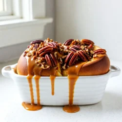 - 2 cups all-purpose flour - 2 tablespoons granulated sugar - 1 tablespoon instant yeast - 1/2 teaspoon salt - 3/4 cup warm milk (110°F) - 1 large egg - 3 tablespoons unsalted butter, melted - 1 cup pecans, chopped - 1/2 cup brown sugar, packed - 1/4 cup unsalted butter, softened - 1/2 teaspoon ground cinnamon - 1/4 cup caramel sauce To make caramel pecan sticky buns, gather these ingredients first. Each item plays a key role. The flour provides structure, while sugar adds sweetness. Yeast helps the dough rise, giving it a light texture. Warm milk activates the yeast and makes the dough soft. You need an egg for richness and binding. The melted butter adds flavor and moisture. Chopped pecans bring crunch and nuttiness, making these buns special. Brown sugar provides a rich, caramel-like taste. Ground cinnamon adds warmth and aroma. Finally, caramel sauce gives the sticky finish we love. Make sure to have everything ready. This will help the cooking process go smoothly. Using fresh ingredients makes a big difference in flavor. Prepare yourself for a fun and tasty experience! {{ingredient_image_1}} - In a large bowl, combine 1 cup of flour, granulated sugar, instant yeast, and salt. Stir well until mixed. - In another bowl, mix warm milk, a large egg, and melted butter. Pour this into the dry mix. - Stir until combined. Gradually add the remaining 1 cup of flour. Knead the dough on a floured surface for 5-7 minutes, until it's smooth and elastic. - Place the kneaded dough in a greased bowl. Cover it with a kitchen towel. - Let it rise in a warm place for about 1 hour. The dough should double in size. - While the dough rises, prepare the filling. In a small bowl, mix softened butter, brown sugar, and ground cinnamon until smooth. - Once the dough has risen, punch it down. Roll it out into a large rectangle, about 12x18 inches. - Spread the cinnamon filling evenly over the dough, leaving a 1-inch border. Sprinkle the chopped pecans over the filling. - Starting from the long edge, roll the dough tightly into a log. Cut the log into 12 equal pieces, about 1-1.5 inches thick. - Preheat your oven to 350°F (175°C). In a 9x13 inch baking dish, drizzle the caramel sauce evenly across the bottom. Add extra pecans if you like. - Arrange the cut sticky buns in the baking dish over the caramel sauce. Cover with a towel and let them rest for 30 minutes. - Bake the buns for 25-30 minutes or until they turn golden brown. After baking, let them cool in the dish for about 5 minutes before inverting them onto a serving plate. Kneading is key for good dough. It helps develop gluten, which gives the buns their soft texture. Knead the dough for about 5-7 minutes. You want it smooth and elastic. If it feels sticky, add a bit more flour. To let your dough rise well, find a warm spot. Keep it covered with a kitchen towel. This helps trap heat and moisture. The dough should double in size in about one hour. You can add more pecans for a crunchier bite. Try using a cup and a half instead of one cup. The nuts bring a great flavor and texture to your sticky buns. Adjust the sweetness by using more or less brown sugar. If you like them sweeter, add more. For a less sweet treat, you can cut back on the brown sugar. This way, you can find your perfect flavor balance. These sticky buns pair great with coffee or tea. The sweet and nutty flavors complement warm drinks well. For a special touch, serve them on a nice plate. Drizzle extra caramel sauce on top before serving. You can also add fresh fruit or whipped cream for a fun twist. Pro Tips Use Fresh Yeast: Always check the expiration date on your instant yeast to ensure it’s active. Fresh yeast is crucial for a good rise, leading to fluffy sticky buns. Control the Temperature: Make sure your milk is warm but not hot (around 110°F) when mixing with yeast. Too hot can kill the yeast, preventing the dough from rising properly. Customize the Nuts: If you love variety, try adding other nuts like walnuts or almonds to the filling for a different flavor profile. Wait Before Serving: Let the buns cool for at least 5 minutes after baking before inverting them. This helps the caramel set slightly, making them easier to serve without falling apart. {{image_2}} You can spice up your caramel pecan sticky buns with some fun flavors. - Chocolate Chips: Add a handful of chocolate chips to the filling. They melt and mix well with the caramel. You get a rich, sweet treat that’s hard to resist. - Dried Fruit: Try adding dried fruit like raisins or cranberries. They bring a chewy texture and a burst of flavor. Just sprinkle them over the filling before rolling up the dough. Switching up the glaze can change the whole vibe of your sticky buns. - Cream Cheese Frosting: Instead of caramel, use cream cheese frosting. It adds a tangy sweetness that pairs nicely with the bun’s warmth. Simply spread it on top after baking. - Other Sauces: You can also explore other sauces. Chocolate sauce adds a rich taste, while maple syrup gives a nice, warm flavor. Drizzle any of these over the buns for a tasty twist. If you or someone you know needs gluten-free options, it’s easy to adjust the recipe. - Using Alternative Flours: Swap all-purpose flour for a gluten-free blend. Look for a mix that contains xanthan gum. This will help your dough rise and hold its shape. Just follow the same steps in the recipe. You’ll still get a fluffy and delicious sticky bun that everyone can enjoy. To keep your caramel pecan sticky buns fresh, start by cooling them. Let them sit at room temperature for about 10 minutes. This helps avoid sogginess. After they cool, cover them with plastic wrap or aluminum foil. This way, they won't dry out. Use an airtight container for longer storage. Place the sticky buns inside and seal tightly. This protects them from air and moisture. Stored this way, they last for 3 to 4 days in the fridge. You can freeze both unbaked and baked sticky buns. To freeze unbaked buns, place them in a single layer on a baking sheet. Cover them with plastic wrap and freeze until solid. Then transfer them to an airtight container. They can last for up to 2 months. For baked sticky buns, let them cool completely. Wrap each bun tightly in plastic wrap and then foil. This double wrapping prevents freezer burn. Baked sticky buns also last for 2 months in the freezer. When you're ready to enjoy them, reheat the buns. For unbaked buns, bake them straight from the freezer. Just add an extra 5-10 minutes to the baking time. For baked buns, warm them in the oven at 350°F (175°C) for about 10-15 minutes. Enjoy your delicious sticky buns! To check if your sticky buns are done, look for a golden-brown color on top. The edges should pull away slightly from the sides of the pan. You can also insert a toothpick into the center. If it comes out clean, your buns are ready. Another tip is to gently press the tops; they should feel soft but not doughy. Yes, you can prepare sticky buns ahead of time! You can make the dough and let it rise. After the first rise, you can roll and cut the buns. Place them in the baking dish with the caramel sauce and cover. You can store them in the fridge overnight. In the morning, let them rise for about 30 minutes before baking. This way, you can enjoy fresh buns with less morning stress. If you don’t have pecans, you can use walnuts or almonds as great substitutes. They offer a nice crunch and flavor. If you want a nut-free option, try using sunflower seeds or pumpkin seeds. You can also skip the nuts altogether and still enjoy the sweetness of the caramel and cinnamon. You now have all you need to make delicious sticky buns. We covered the ingredients, step-by-step instructions, and tips for success. Explore variations and learn how to store leftovers for later enjoyment. These treats can be a great addition to any meal or a special event. Try them on a cozy morning with coffee. You’ll impress your friends with your baking skills and creativity. Enjoy baking and savor every bite!