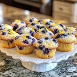 When making blueberry lemon muffins, the right ingredients matter. Here’s what you need: - 2 cups all-purpose flour - 1 cup granulated sugar - 2 teaspoons baking powder - 1/2 teaspoon baking soda - 1/2 teaspoon salt - 1/2 cup unsalted butter, melted - 2 large eggs - 1 cup buttermilk - Zest of 2 lemons - 1 tablespoon lemon juice - 1 1/2 cups fresh blueberries - 1 teaspoon vanilla extract - 2 tablespoons coarse sugar (for topping) Each ingredient plays a key role. For example, flour gives structure. Sugar adds sweetness. Baking powder and baking soda help muffins rise. Butter brings moisture and flavor. Eggs bind the mixture. Buttermilk adds tenderness and a slight tang. Lemon zest and juice give that bright, fresh taste. Fresh blueberries burst with flavor. They also add juicy sweetness. Lastly, the coarse sugar on top gives a nice crunch. Now, you’re ready to bake! Gather these ingredients and let’s make something delicious! {{ingredient_image_1}} First, set your oven to 375°F (190°C). This temperature helps the muffins rise well. While it warms up, grab a muffin tin. You can line it with paper liners or grease it with non-stick spray. This step ensures that your muffins come out easily after baking. In a large mixing bowl, combine the dry ingredients. Add 2 cups of all-purpose flour, 1 cup of granulated sugar, 2 teaspoons of baking powder, 1/2 teaspoon of baking soda, and 1/2 teaspoon of salt. Use a whisk to blend these together. It should be light and airy. This mix gives your muffins a great base. In another bowl, mix the wet ingredients. Start with 1/2 cup of melted unsalted butter. Then, add 2 large eggs, 1 cup of buttermilk, the zest of 2 lemons, 1 tablespoon of lemon juice, and 1 teaspoon of vanilla extract. Whisk until smooth. Pour this mix into the dry ingredients. Gently fold the batter until just combined. A few lumps are okay. It keeps the muffins soft. Now, fold in 1 1/2 cups of fresh blueberries. Be gentle to keep them whole. Use a scoop or spoon to fill each muffin cup about 3/4 full. This allows room for them to rise. Sprinkle 2 tablespoons of coarse sugar on top for extra crunch. Bake for 18-20 minutes. Check them with a toothpick. If it comes out clean, they are ready. Once baked, let the muffins cool in the pan for 5 minutes. Then, transfer them to a wire rack to cool completely. Serve them warm or at room temperature. For a lovely touch, place a few extra blueberries and lemon wedges around them. This makes your muffins look even more inviting! To get that perfect muffin texture, start with room temperature ingredients. This helps mix everything smoothly. When you fold the batter, be gentle. Overmixing can lead to tough muffins. If your batter looks a bit lumpy, that’s okay! It’s better than mixing too much. This will keep your muffins light and fluffy. Baking is all about timing and temperature. Preheat your oven to 375°F (190°C) to make sure your muffins rise well. Use a toothpick to test for doneness. When it comes out clean, your muffins are ready. Let them cool in the pan for just five minutes. This helps them hold their shape when you transfer them to a rack. If you don’t have buttermilk, you can make a quick substitute. Just mix one cup of milk with a tablespoon of vinegar or lemon juice. Let it sit for five minutes to thicken. For a dairy-free option, use almond or oat milk instead. You can also swap fresh blueberries for frozen ones. Just toss them in flour to prevent clumping. This will help distribute the berries evenly in your muffins. Pro Tips Use Fresh Blueberries: For the best flavor and texture, always opt for fresh blueberries instead of frozen ones. Room Temperature Ingredients: Ensure your eggs and buttermilk are at room temperature for a smoother batter and better rise. Don’t Overmix: Mix the batter until just combined to keep your muffins tender and fluffy. Cool Before Serving: Allow the muffins to cool in the pan for a few minutes before transferring to a wire rack to enhance their texture. {{image_2}} You can add fun flavors to your blueberry lemon muffins. Try mixing in chopped nuts, like walnuts or pecans. They add a nice crunch. You can also use spices. A pinch of cinnamon or nutmeg can make your muffins warm and cozy. If you love coconut, add some shredded coconut for a tropical twist. You can change the size of your muffins. If you want mini muffins, fill the mini muffin tin with batter. Bake them for about 10-12 minutes. They make perfect snacks. For jumbo muffins, fill each cup to the top. Bake them for 20-25 minutes. They will be big and fluffy, perfect for a breakfast treat. Want to make gluten-free muffins? Use gluten-free flour instead of all-purpose flour. You can also make these muffins vegan. Replace eggs with flaxseed meal mixed with water. Use almond milk or oat milk instead of buttermilk. These swaps keep the muffins tasty while meeting different diets. Enjoy experimenting with these options for your blueberry lemon muffins! To keep your blueberry lemon muffins fresh, store them in an airtight container. This method prevents moisture loss and keeps them soft. You can keep them at room temperature for up to three days. If you want them to last longer, consider refrigerating them. Just remember to bring them to room temperature before serving. Freezing is a great way to keep muffins fresh. First, let them cool completely. Next, wrap each muffin in plastic wrap. Place the wrapped muffins in a freezer bag or airtight container. They can stay frozen for up to three months. When you're ready to eat them, just thaw them in the fridge overnight or at room temperature for a few hours. Reheating is simple. For best results, use an oven. Preheat it to 350°F (175°C). Place the muffins on a baking sheet and warm them for about 5-10 minutes. This method helps regain their fresh-baked taste. If you’re in a hurry, you can use a microwave. Heat each muffin for about 15-20 seconds. Enjoy warm muffins with a burst of blueberry and lemon flavor! To make blueberry lemon muffins moist, use buttermilk. Buttermilk adds richness and helps keep the muffins tender. Also, do not overmix the batter. Overmixing can make the muffins tough. Aim for a light fold when combining wet and dry ingredients. Adding melted butter also helps retain moisture. Yes, you can use frozen blueberries. They work well in muffins and are a great option. Just make sure to add them straight from the freezer. If you thaw them first, they may bleed into the batter. This can change the color of your muffins. If you don't have buttermilk, you can make a simple substitute. Mix one cup of milk with one tablespoon of lemon juice or vinegar. Let it sit for about five minutes. This creates a similar acidity to buttermilk. You can also use plain yogurt or regular milk mixed with sour cream. These muffins can last for about three to four days at room temperature. Store them in an airtight container to keep them fresh. If you want to keep them longer, freeze the muffins. They will last for about three months in the freezer. Just thaw them overnight when you're ready to eat. You now have a clear guide for making delicious blueberry lemon muffins. We covered the key ingredients and detailed steps for baking. You learned helpful tips to get the right texture and variations for your muffins. Storing them properly ensures they stay fresh longer. Try these muffins for a treat you won’t forget. Enjoy your baking journey, and share your tasty results!