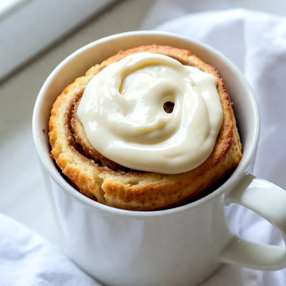 To make your cinnamon roll mug cake, gather these simple ingredients: - 4 tablespoons all-purpose flour - 1 tablespoon granulated sugar - 1/2 teaspoon baking powder - 1/4 teaspoon salt - 3 tablespoons milk - 1 tablespoon vegetable oil - 1/2 teaspoon vanilla extract - 1 tablespoon brown sugar - 1/2 teaspoon ground cinnamon - Optional: Cream cheese frosting for topping Each ingredient plays a key role. The all-purpose flour forms the base. Granulated sugar adds sweetness, while baking powder helps the cake rise. Salt balances the flavors. Milk and vegetable oil keep it moist. Vanilla extract gives warmth and depth. Brown sugar and cinnamon create that classic cinnamon roll flavor. Cream cheese frosting is a delicious option for topping. Mixing these ingredients together creates a delightful treat. You can enjoy this cake in just a few minutes. It’s a fun and easy way to satisfy your sweet tooth. {{ingredient_image_1}} Start by picking a microwave-safe mug. Make sure it is big enough for the cake to rise. Next, add 4 tablespoons of all-purpose flour, 1 tablespoon of granulated sugar, 1/2 teaspoon of baking powder, and a pinch of salt. Stir these dry ingredients well. I like to use a fork to break up any lumps. A good mix is key for a smooth cake. Now, let’s add the wet stuff. Pour in 3 tablespoons of milk, 1 tablespoon of vegetable oil, and 1/2 teaspoon of vanilla extract. Mix this until your batter is smooth. This is where the magic begins. A smooth batter ensures that every bite of your cake is delicious. To make the cinnamon swirl, grab a small bowl. Mix 1 tablespoon of brown sugar with 1/2 teaspoon of ground cinnamon. This blend adds that warm, sweet flavor you love in cinnamon rolls. It feels nice to get your hands into this mix. The smell is wonderful, too! Take half of your batter and pour it into the mug. Then, sprinkle the cinnamon-sugar mix evenly over the batter. Now, pour the rest of the batter on top, covering the cinnamon layer. This layering creates a surprise swirl inside when you cut into the cake. Pop your mug into the microwave. Cook it on high for 1 minute and 30 seconds. Keep an eye on it! If the cake looks wet in the center, microwave it in 15-second bursts. Each microwave is different, so adjust as needed. You want the cake to rise and look set. Let your cake cool for a minute once it’s done. This step is important! It helps the cake firm up a bit. If you want to dress it up, add a drizzle of cream cheese frosting on top. It adds a rich taste that takes this cake to the next level. Enjoy your warm, gooey treat! To make your mug cake light and fluffy, use fresh baking powder. Old baking powder may not rise well. Mix your dry ingredients, like flour and sugar, until they are smooth. This helps avoid lumps. When adding wet ingredients, mix gently. Over-mixing can make your cake tough instead of fluffy. You can change the flavor of your mug cake easily. Try adding chocolate chips for a sweet twist. Nuts like walnuts or pecans add a nice crunch. If you love fruit, mix in some diced apples or berries. You can also swap the vanilla for almond extract for a unique taste. The options are endless! Microwave times can differ based on your machine’s power. Most microwaves cook at 1000 watts. If yours is lower, cook the cake for longer. Start with 1 minute and 30 seconds, then check for doneness. If it’s still wet, add 15-second bursts until it sets. Keep an eye on it to avoid overcooking. Pro Tips Use a larger mug: Using a larger mug helps the cake to rise evenly and prevents overflow during cooking. Check your microwave wattage: Microwave power can vary significantly; adjust cooking time based on your microwave's wattage to avoid undercooking. Customize your swirl: Add nuts or chocolate chips to the cinnamon swirl for an extra layer of flavor and texture. Let it cool: Allowing the mug cake to cool slightly before adding frosting will help it set better and enhance the flavor. {{image_2}} You can make a vegan version of this mug cake easily. Replace milk with almond or soy milk. Use a plant-based oil like coconut oil. For the egg, use a flax egg. Mix one tablespoon of ground flaxseed with three tablespoons of water. Let it sit for a few minutes to thicken. This will give you the moisture needed for the cake. If you need a gluten-free option, try almond flour or coconut flour. Almond flour gives a nutty taste and moistness. Use the same amount as all-purpose flour. If using coconut flour, use less. Only use about 2 tablespoons. Coconut flour absorbs more liquid, so add a bit more milk to your mix. Cream cheese frosting is great, but you can mix it up. Try a simple glaze made from powdered sugar and a splash of milk. Drizzle this on top for a sweet touch. You could also use chocolate sauce or a caramel drizzle. Fresh fruit like sliced bananas or berries adds a nice touch too. If you have leftover cinnamon roll mug cake, store it in an airtight container. This keeps it fresh. You can keep it at room temperature for one day. For longer storage, place it in the fridge. The cake stays good in the fridge for about three days. To reheat the mug cake, use the microwave. Heat it in short bursts. Start with 10 seconds, check, and repeat until warm. This helps keep it soft and fluffy. Do not overheat, or it may become dry. You can freeze the mug cake if you want to save it for later. Wrap it tightly in plastic wrap, then place it in a freezer bag. Label the bag with the date. It can stay in the freezer for up to one month. When ready to eat, thaw it in the fridge overnight. Then reheat as needed. Yes, you can bake this mug cake in the oven. Use a small oven-safe dish. Preheat your oven to 350°F (175°C). Pour the batter into the dish and bake for about 15-20 minutes. Check for doneness with a toothpick. It should come out clean when the cake is ready. To make it sweeter, add more granulated sugar or brown sugar. A teaspoon or more should do the trick. If you want it less sweet, cut back on both sugars. You can also reduce the brown sugar in the cinnamon swirl for less sweetness. If you don't have brown sugar, you can use granulated sugar. For a similar flavor, add a bit of molasses to the granulated sugar. About one teaspoon of molasses with one tablespoon of sugar works well. Yes, you can make this recipe dairy-free. Substitute regular milk with almond milk, soy milk, or oat milk. These dairy-free options will still give you a tasty mug cake. Just keep the same amount in the recipe. If stored properly, this mug cake lasts about 1-2 days at room temperature. Keep it in an airtight container to maintain freshness. You can also refrigerate it for up to a week. Just reheat it in the microwave before enjoying again. This post covered the simple recipe for a delicious cinnamon roll mug cake. You learned about the key ingredients, easy steps, and helpful tips. Customizing your cake with different flavors is fun. Remember, you can make this cake vegan or gluten-free, too. Storage and reheating tips ensure your cake stays tasty. Mug cakes are quick and rewarding. I hope you enjoy making this dessert as much as I do. Dive in, and treat yourself to a sweet delight!