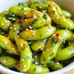 To make Spicy Garlic Edamame, gather these simple items: - 2 cups edamame (in pods) - 3 tablespoons olive oil - 4 cloves garlic, minced - 1 teaspoon red pepper flakes (adjust to taste) - 2 tablespoons soy sauce - 1 teaspoon sesame oil - 1 teaspoon fresh lime juice - Salt to taste - Sesame seeds for garnish - Fresh cilantro, chopped (for garnish) If you don't have an ingredient, here are some swaps: - Use vegetable oil instead of olive oil for a lighter taste. - For garlic, you can use garlic powder (1/2 teaspoon) if needed. - Instead of soy sauce, try tamari for a gluten-free option. - You can use lime juice from a bottle if fresh limes aren't available. One serving of Spicy Garlic Edamame has: - Calories: 180 - Protein: 14g - Fat: 10g - Carbohydrates: 14g - Fiber: 6g - Sodium: 400mg This dish is not only tasty but also packed with protein and fiber. Enjoy this healthy snack! {{ingredient_image_1}} First, grab a large pot and fill it with water. Add a pinch of salt to the water. Turn the heat to high and wait for it to boil. Once the water bubbles, add 2 cups of edamame pods. Cook the edamame for about 3 to 5 minutes. You want them tender but not mushy. After cooking, drain the edamame and set them aside. Now, take a large skillet and put it on medium heat. Pour in 3 tablespoons of olive oil. When the oil gets warm, add 4 minced garlic cloves. Sauté the garlic for about 1 to 2 minutes. You should smell that lovely garlic aroma. Be careful not to let it burn! Next, add 1 teaspoon of red pepper flakes. Stir them in for about 30 seconds to let the flavors mix. After the spices are ready, it's time to add the drained edamame to the skillet. Toss them gently in the garlic oil mixture. This helps coat the pods well. Now, pour in 2 tablespoons of soy sauce and 1 teaspoon of sesame oil. Mix everything well and sauté for about 2 to 3 minutes. This lets all the flavors blend together nicely. Finally, take the skillet off the heat. Drizzle with 1 teaspoon of fresh lime juice and mix again. Taste it, and add salt if needed. Serve warm, garnished with sesame seeds and chopped cilantro for a fresh touch. Enjoy your snack! To make perfect spicy garlic edamame, start with fresh or frozen edamame. Cooking them in salted water helps enhance their natural flavor. Boil the edamame for 3-5 minutes until tender. Drain them well to remove excess water. This helps the garlic oil stick better. Use a large skillet for sautéing. Heat the olive oil over medium heat. Adding garlic too soon can burn it, so wait until the oil is hot. Sauté the minced garlic for just 1-2 minutes. You want it fragrant but not brown. If you like heat, add more red pepper flakes. For milder flavors, use less. Start with one teaspoon, then taste. You can always add more, but it’s hard to take it out! For a unique twist, try adding some chili oil or a dash of hot sauce after cooking. This gives you more control over the spice. Remember, lime juice adds a nice balance to the heat! Presentation makes your dish pop! Serve the edamame warm in a bowl. Sprinkle sesame seeds on top for crunch. Chopped cilantro adds a fresh touch. You can also use lime wedges on the side. This way, guests can squeeze more lime juice if they want. A colorful plate or wooden bowl makes it even more appealing. Enjoy your delicious snack! Pro Tips Fresh Garlic is Key: Always use fresh garlic instead of pre-minced to achieve the best flavor and aroma in your dish. Adjust the Heat: Feel free to modify the amount of red pepper flakes based on your spice tolerance; you can start with less and add more as needed. Perfectly Cooked Edamame: Ensure you don’t overcook the edamame; they should be tender but still have a slight crunch for the best texture. Garnish for Flavor: The fresh cilantro and sesame seeds not only add a pop of color but also enhance the flavor profile, so don’t skip this step! {{image_2}} You can make your spicy garlic edamame even better by adding more veggies. Try adding bell peppers, carrots, or snap peas. These vegetables add color and crunch. Cut them into bite-sized pieces. Sauté them for a few minutes before adding the garlic. This way, they cook well and keep their crispness. You can play with flavors to create a new taste. For an Asian BBQ twist, use hoisin sauce instead of soy sauce. This adds a sweet and smoky flavor. If you like teriyaki, mix soy sauce with a bit of brown sugar. This gives a sweet and savory taste. You can also add ginger for an extra kick. This recipe is easy to adapt for vegan and gluten-free diets. Use tamari instead of soy sauce to keep it gluten-free. Check the label to ensure it’s vegan, as some soy sauces may contain fish. For added protein, mix in some cooked chickpeas. They pair well with edamame and boost nutrition. These variations keep your dish fresh and exciting. Enjoy trying them out! To keep your spicy garlic edamame fresh, let them cool first. Place them in an airtight container. This keeps them safe from air and moisture. Store them in the fridge for up to three days. If you want to enjoy them later, make sure to label your container with the date. When it's time to eat your leftovers, you can reheat them easily. Use a skillet over medium heat. Add a splash of olive oil to help bring back the flavor. Toss the edamame in the skillet for about 3-5 minutes. This warms them up and keeps them tasty. You can also microwave them in a bowl with a lid. Heat for 30 seconds, stir, and repeat until warm. You can freeze spicy garlic edamame for later use. First, let them cool completely. Then, spread them out on a baking sheet in a single layer. Freeze until solid, then transfer them to a freezer bag. Make sure to push out as much air as possible. They can last for up to three months in the freezer. When ready to eat, thaw them in the fridge overnight. Reheat them as you like! Yes, you can use frozen edamame. It is a great option for this dish. Frozen edamame cooks quickly and saves time. Just boil it in salted water for 3-5 minutes. Then, drain it and follow the recipe as usual. The flavor and texture remain delicious, making it a quick snack. To make the dish less spicy, you can reduce or skip the red pepper flakes. Start with a small amount, like 1/4 teaspoon, and taste as you go. You can also add more olive oil to mellow the heat. A little sugar or honey can balance the spice too. Enjoy your snack just how you like it! Edamame is a healthy snack choice. It is rich in protein, fiber, and vitamins. Here are some benefits: - High in protein: Great for muscle repair and growth. - Full of fiber: Helps with digestion and keeps you full. - Packed with vitamins: Contains vitamins A, C, and K, plus folate. - Low in calories: A guilt-free snack option. Eating edamame can support heart health and weight management, making it a smart choice for any diet. In this blog post, we explored how to prepare a tasty edamame dish. We covered the ingredients, cooking steps, and tips for the best results. You learned about substitutions and variations to suit different tastes. Storing and reheating leftovers also got attention. In conclusion, making this dish can be fun and simple. Don't hesitate to experiment with flavors and spices. Enjoy a healthy meal that satisfies you!