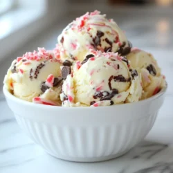 To make this tasty Peppermint Mocha Ice Cream, you need the following ingredients: - 2 cups heavy cream - 1 cup whole milk - 3/4 cup granulated sugar - 1 teaspoon pure vanilla extract - 1 teaspoon peppermint extract - 1/2 cup unsweetened cocoa powder - 1/2 cup brewed espresso or strong coffee, cooled - 1/2 cup crushed peppermint candies or candy canes - 1/4 cup dark chocolate chips These ingredients create a rich and creamy base. The heavy cream and whole milk give it a smooth texture. The sugar adds sweetness, while the cocoa powder gives it a deep chocolate flavor. The espresso or coffee adds a nice kick and enhances the chocolate taste. You can customize your Peppermint Mocha Ice Cream with these fun toppings: - Whipped cream - Extra crushed peppermint candies - Chocolate sauce - Mini marshmallows These toppings add a fun crunch and extra sweetness. You can mix and match based on your taste. Use your favorite items to make it special for you! If you need to change some ingredients, here are some great swaps: - Use almond milk or coconut milk for a dairy-free option. - Replace granulated sugar with brown sugar for a richer flavor. - Try using flavored coffee instead of regular espresso for extra taste. - For a lighter version, use half-and-half instead of heavy cream. These substitutions can fit your dietary needs. They can also change the taste to keep things exciting! {{ingredient_image_1}} First, gather all your ingredients. You need heavy cream, whole milk, sugar, and more. In a large bowl, whisk together 2 cups of heavy cream, 1 cup of whole milk, and 3/4 cup of granulated sugar. Make sure the sugar dissolves fully. Then, add in 1 teaspoon of pure vanilla extract and 1 teaspoon of peppermint extract. Next, sift in 1/2 cup of cocoa powder. Stir until the mixture is smooth. After that, pour in 1/2 cup of cooled espresso or strong coffee. Blend this in well. Finally, fold in 1/2 cup of crushed peppermint candies and 1/4 cup of dark chocolate chips. This adds fun texture and flavor. Once your mixture is ready, pour it into your ice cream maker. Follow the manufacturer’s instructions for churning. This usually takes about 20 to 30 minutes. You want it to reach a creamy, soft-serve texture. Keep an eye on it. When it’s ready, it should look thick and fluffy. This is where the magic happens, as the air gets whipped into your ice cream. Now it’s time to freeze your ice cream. Transfer the churned mixture into an airtight container. Press a piece of parchment paper on top. This helps prevent ice crystals from forming. Place the container in the freezer. Let it freeze for at least 4 hours. This will make it firm enough to scoop and enjoy. Remember, patience is key! Enjoy the wait as the flavors meld and develop. To get that rich and creamy texture, use high-fat dairy. Heavy cream is key. It has more fat than milk, which makes the ice cream smooth. Mix the heavy cream with whole milk for the best blend. Whisk until the sugar dissolves completely. This step helps create a silky base. When you churn, the air gets trapped. This makes the ice cream light and fluffy. For a great flavor balance, use pure extracts. I recommend one teaspoon of vanilla and one teaspoon of peppermint. The cocoa powder adds depth, while espresso boosts the mocha flavor. Be careful with the crushed peppermint candies. They should add crunch, not overpower the ice cream. Taste your mix before freezing. Adjust the sweetness if needed. If your ice cream turns out icy, check the freezing process. Ice crystals form when the mix is not smooth enough. Make sure to churn until it reaches a soft-serve texture. If the ice cream is too hard, let it sit out for a few minutes before scooping. You can also cover the ice cream with parchment paper before freezing. This helps prevent ice crystals. Always store it in an airtight container to keep it fresh. Pro Tips Chill Your Ingredients: For a creamier texture, make sure your heavy cream and milk are well chilled before mixing. This helps the ice cream to churn better. Espresso Alternatives: If you don't have espresso, any strong coffee will work. Just make sure it's cooled before adding it to the mixture to avoid melting the cream. Garnish Ideas: Enhance your presentation by garnishing with whipped cream, a sprinkle of cocoa powder, or a few whole peppermint candies for a festive look. Storage Tips: To keep your ice cream fresh and prevent freezer burn, store it in an airtight container, and try to minimize exposure to air by pressing parchment paper against the surface. {{image_2}} You can enjoy peppermint mocha ice cream without dairy. Use coconut milk or almond milk instead of whole milk. For the cream, use coconut cream. This gives a rich texture without the dairy. Replace the heavy cream with a non-dairy option. Then, follow the same steps in the recipe. You will still get that yummy flavor. A peppermint mocha float is a fun twist. Start with a scoop of peppermint mocha ice cream. Pour hot chocolate or brewed espresso over it. The hot drink will melt the ice cream just right. Top with whipped cream and crushed peppermint candies. This creates a perfect drink and dessert in one. It's a festive treat for any holiday gathering. You can mix up the chocolate in your ice cream. Try using milk chocolate or white chocolate chips. Each type offers a new flavor profile. Dark chocolate gives a rich taste, while milk chocolate is sweeter. You can even swirl in chocolate syrup for extra fun. This keeps your peppermint mocha ice cream exciting and tasty every time you make it. When you make peppermint mocha ice cream, you want to keep it fresh. Use an airtight container for storage. This helps prevent ice crystals from forming and keeps the ice cream creamy. If you have parchment paper, place it on top of the ice cream before sealing the container. To store your ice cream, put it in the coldest part of your freezer. This keeps it at a steady temperature. Avoid opening the freezer too often. Each time you do, warm air enters and can affect the texture. Homemade peppermint mocha ice cream can last about two weeks in the freezer. After that, it may lose some flavor and texture. To enjoy it at its best, try not to store it longer than two weeks. If you see any ice crystals, it’s time to toss it out. Yes, you can use regular milk. However, whole milk makes the ice cream creamier. If you use low-fat milk, your ice cream might be less rich. The texture will be lighter. You may want to add more heavy cream to improve the creaminess. You can make it without an ice cream maker. After mixing your ingredients, pour them into a shallow dish. Freeze the mixture for about 1 hour. Stir it every 30 minutes. This breaks up the ice crystals. Keep stirring until it reaches a smooth texture. Then, freeze it until firm. Serve your ice cream in fun bowls. Add a sprinkle of crushed peppermint candies on top. A drizzle of chocolate sauce adds extra flavor. You can pair it with coffee or hot chocolate. This makes a great dessert for any holiday gathering! You now have all you need to make great peppermint mocha ice cream. We discussed the key ingredients, from the basic mix to tasty toppings and swaps. The steps to prepare and churn are simple yet essential for a creamy treat. Remember the tips for texture and flavor balance to avoid common hiccups. If you feel adventurous, explore fun variations like dairy-free options or floats. Store your ice cream well for lasting freshness. Enjoy this delightful dessert with friends or family anytime!