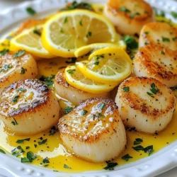- Scallops: Fresh or thawed (1 pound) - Butter: Unsalted (4 tablespoons) - Garlic: Minced (4 cloves) - Lemon: Zest and juice (1 lemon) - Seasoning: Salt and pepper to taste - Garnish: Fresh parsley (2 tablespoons, chopped) and lemon slices Scallops are the star of this dish. I prefer using fresh scallops for their sweet, mild flavor. You can use thawed scallops if fresh ones are not available. Make sure to pat them dry before cooking. This helps achieve that nice crust. Unsalted butter is key. It lets the flavor of the scallops shine. You will need four tablespoons. Garlic adds depth and warmth. I use four cloves, minced, for a strong garlic hit. Lemon brings brightness and balance. You need zest and juice from one lemon. Salt and pepper are simple seasonings, but they enhance all the flavors. Lastly, fresh parsley and lemon slices make for a nice garnish. They add a pop of color and freshness. These ingredients work together to create a dish that is rich and zesty. When cooked, they highlight the natural sweetness of the scallops. You will love how easy it is to bring gourmet flavors to your table. {{ingredient_image_1}} First, you need to prepare the scallops. Start by patting them dry with paper towels. This step is key! Dry scallops help you get a nice brown crust. Next, season each side with salt and pepper. Proper seasoning enhances the flavor and brings out the natural sweetness of the scallops. Now, let's move on to cooking. Heat a large stainless-steel skillet over medium-high heat. Add 2 tablespoons of butter and watch for bubbling. You want it to bubble but not brown. This is the right temperature to sear the scallops. Once the butter is ready, add the scallops. Make sure not to crowd them in the pan. Sear them for 2-3 minutes on one side until golden. Then, flip them and sear for another 2-3 minutes. You want them opaque in the center. When done, remove the scallops and set them aside. In the same skillet, reduce the heat to medium. Add the remaining 2 tablespoons of butter. Once melted, add the minced garlic. Sauté it for about 30 seconds, but be careful! You don’t want to burn the garlic as it can taste bitter. Now, stir in the lemon zest and juice. Scrape up any brown bits from the pan. This step adds a lot of flavor to your sauce. Let it simmer for about 1 minute. This combines all the flavors nicely. Finally, return the scallops to the skillet. Spoon the sauce over them and heat together for about 1 minute. This step ensures that the scallops soak up the tasty sauce. To get a great sear on scallops, space is key. I recommend cooking only 4 to 6 scallops at a time. This way, they won’t steam. You want them to brown nicely. You’ll know your scallops are done when they turn opaque. A nice golden crust should form on the outside. If you press gently with a fork, they should feel firm but spring back slightly. For a deeper flavor, consider adding white wine to your sauce. A splash of dry white wine can make the flavors pop. It adds a nice acidity that pairs well with lemon. You can also play with herbs for garnish. While parsley works great, you could try basil or chives. Each herb brings a unique taste that can brighten your dish. Use a stainless-steel skillet for a perfect sear. It holds heat well and helps the scallops brown evenly. Avoid non-stick pans, as they won’t give you the same crispiness. For easy prep, have a good spatula handy. A thin, flexible spatula helps flip the scallops without breaking them. A pair of tongs also works well for easy handling. Pro Tips Choose the Right Scallops: Look for dry-packed scallops, which are fresher and have a better texture than those soaked in a brine solution. Don’t Overcrowd the Pan: Searing scallops requires high heat, so make sure there is enough space in the skillet for them to cook evenly without steaming. Perfect Timing: Keep an eye on the scallops while cooking; they cook quickly and are best when they are just opaque in the center. Enhance the Flavor: Add a splash of white wine or a pinch of red pepper flakes to the sauce for an extra depth of flavor. {{image_2}} You can shake things up with spices. Adding red pepper flakes gives your scallops a nice kick. Just a pinch can bring out new flavors. If you want a different citrus taste, try lime or orange. Both fruits add a fresh twist. Lime gives a zesty punch, while orange offers sweetness. Experiment with these options for fun results. If you're looking for non-dairy options, you can use vegan butter. It works well and tastes great. For those watching their salt, go for low-sodium butter and seasonings. This way, you can still enjoy the dish without too much sodium. It’s simple to make these swaps while keeping the dish tasty. Scallops pair nicely with light sides. You might serve them with a crisp salad of mixed greens. A citrus vinaigrette complements the scallops well. Another idea is to serve a grain dish, like quinoa or couscous. Both add texture and keep the meal light. Think about fresh herbs or veggies in your sides for extra flavor. After you cook lemon garlic butter scallops, store them right away. Place them in an airtight container to keep them fresh. You can refrigerate them for up to two days. Make sure they cool down first. When it’s time to reheat, use gentle heat. A skillet works best. Add a splash of water or broth to keep them moist. Heat slowly for about 3-5 minutes. This keeps the scallops tender and tasty. You can freeze both raw and cooked scallops. For raw scallops, rinse them first and pat them dry. Place them in a single layer on a baking sheet. Freeze them for about an hour. Once frozen, transfer them to a freezer-safe bag. Remove as much air as you can. For cooked scallops, let them cool completely. Put them in an airtight container or bag. They can last up to three months in the freezer. Cooking scallops takes about 4 to 6 minutes. The time depends on their size. For large scallops, sear them for about 3 minutes per side. Smaller ones need about 2 minutes on each side. You want them golden brown on the outside and opaque in the center. Overcooking can make them tough, so keep an eye on them! Yes, you can use frozen scallops. First, thaw them overnight in the fridge. If you're short on time, place them in cold water for about 30 minutes. Once thawed, pat them dry to remove excess moisture. This helps create a nice sear when cooking. Use the same cooking method as fresh scallops. Lemon garlic butter scallops pair well with many sides. Consider serving them with: - Garlic mashed potatoes - Steamed asparagus - A light salad with mixed greens - Rice or quinoa for a hearty touch For drinks, a crisp white wine like Sauvignon Blanc works great. It complements the scallops' flavors beautifully! This article explored making Lemon Garlic Butter Scallops, from fresh ingredients to cooking tips. You learned how to properly prepare, season, and cook scallops for the best flavor. Remember to keep your kitchen tools handy for a smooth experience. Enhance your dish with fun variations or tasty pairings. By following these tips, you will impress anyone with your cooking skills. Enjoy your delicious meal, and don't forget to share your culinary success!