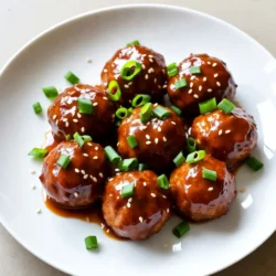 To make spicy honey garlic meatballs, you need the following main items: - 1 lb ground beef (or ground turkey) - 1/2 cup breadcrumbs - 1/4 cup grated Parmesan cheese - 1/4 cup fresh parsley, chopped - 1 large egg - 2 cloves garlic, minced - 1 tsp onion powder - 1 tsp smoked paprika - 1/2 tsp salt - 1/4 tsp black pepper - 1/4 tsp red pepper flakes These ingredients form the base of your meatballs. They bring flavor and texture that work well together. To add a bit more kick, consider using these extras: - 1/2 cup honey - 2 tbsp soy sauce - 1 tbsp sesame oil - 1 tsp sriracha (optional, for extra spice) These ingredients create a sweet and spicy sauce that coats the meatballs. You can adjust the heat level to fit your taste. If you have dietary needs, here are some swaps you can use: - Swap ground beef for ground turkey or chicken for a leaner option. - Use gluten-free breadcrumbs if needed. - Replace Parmesan cheese with a dairy-free cheese for a vegan option. These substitutions can help you enjoy the dish while sticking to your diet. Always feel free to experiment! {{ingredient_image_1}} First, set your oven to 400°F (200°C). While it heats, grab a baking sheet and line it with parchment paper. This step helps prevent sticking and makes cleanup easy. In a large mixing bowl, add the ground beef or turkey, breadcrumbs, and grated Parmesan cheese. Next, throw in the chopped parsley, large egg, minced garlic, onion powder, smoked paprika, salt, black pepper, and red pepper flakes. Mix everything together until it’s well combined. Use your hands for the best results. Now, take small portions of the mixture and roll them into balls about 1 inch wide. Place each meatball on the lined baking sheet, making sure to leave space between them. Bake these in the preheated oven for 18 to 20 minutes. You want them cooked through and golden brown. While the meatballs bake, it’s time for the sauce. In a small saucepan over medium heat, combine honey, soy sauce, sesame oil, and sriracha if you like it spicy. Stir the mixture until it is smooth and warmed up. Once the meatballs are cooked, take them out of the oven. Transfer them to a large bowl and pour the warm honey garlic sauce over them. Gently toss the meatballs to coat them evenly. Serve them on a platter, and garnish with chopped green onions and sesame seeds for a nice touch. Enjoy your tasty meal! To make juicy meatballs, you need the right mix. Start with ground beef or turkey. Ground beef gives a rich taste. Ground turkey is leaner but can dry out. Use breadcrumbs to help keep moisture. They soak up juices and add texture. Grate fresh Parmesan cheese into the mix. It adds flavor and richness. Don’t overmix the meat. Mix just until the ingredients come together. Overmixing can make the meatballs tough. Shape them gently into balls, about an inch wide. This size cooks evenly. To control spice, start with red pepper flakes. Add a little for warmth. If you like it hotter, add more. You can also use sriracha for extra heat. Just one teaspoon can boost the spice without overpowering. Taste your sauce before adding it to the meatballs. This way, you can adjust the spice level. If it’s too spicy, mix in a bit more honey. One key mistake is baking too long. Keep an eye on the meatballs while they cook. Overbaking makes them dry. Aim for 18-20 minutes at 400°F. Another mistake is not using enough fat. Lean meats can dry out. If you use turkey, add a touch of oil to the mix. Lastly, don’t forget to season well. Salt and pepper are your friends. They bring out all the flavors in your meatballs. Pro Tips Use Fresh Ingredients: Freshly minced garlic and parsley enhance the flavor profile of your meatballs significantly compared to dried versions. Adjust the Spice Level: Feel free to modify the amount of red pepper flakes and sriracha to match your personal heat preference. Make Ahead: You can prepare the meatballs in advance and freeze them before baking. Just bake them straight from the freezer, adding a few extra minutes to the cooking time. Perfectly Round Meatballs: Use a small cookie scoop for uniformly shaped meatballs, ensuring they cook evenly and look professional. {{image_2}} You can switch up the meat in the recipe. Ground turkey or chicken works great. They give a lighter flavor. Just keep the same spice mix. Form the meatballs the same way. Bake them until golden brown. You’ll get juicy bites packed with flavor. If you want a plant-based option, try using lentils or chickpeas. Mash them well, and mix with breadcrumbs. Add some grated veggies for extra flavor. You can also use store-bought vegan meat substitutes. Just follow the same steps for mixing and baking. These meatballs can still be spicy and sweet. You can play with the honey garlic sauce too. For a tangy kick, add some lime juice or vinegar. If you love a smoky taste, try adding chipotle sauce. For a sweet twist, mix in some pineapple juice. Each change gives a new flavor. This makes the meatballs fun and fresh every time you make them! To keep your leftover meatballs fresh, let them cool first. Then, place them in an airtight container. You can store them in the fridge for up to three days. If you want to keep them longer, consider freezing them. For meal prep, freeze your meatballs in a single layer. Use a baking sheet lined with parchment paper. Let them freeze for about an hour, then transfer them to a freezer bag. Squeeze out as much air as you can. They can last in the freezer for up to three months. When you want to enjoy your meatballs again, preheat your oven to 350°F (175°C). Place the meatballs on a baking sheet. Heat them for about 15 minutes or until warmed through. You can also reheat them in the microwave. Just cover them with a damp paper towel and heat for 1-2 minutes. Enjoy the spicy honey garlic flavor! To make spicy honey garlic meatballs, start with 1 lb of ground beef or turkey. In a bowl, mix the meat with breadcrumbs, grated Parmesan, chopped parsley, and a large egg. Add minced garlic, onion powder, smoked paprika, salt, black pepper, and red pepper flakes. Shape the mixture into 1-inch meatballs and place them on a lined baking sheet. Bake at 400°F for 18-20 minutes. While they bake, mix honey, soy sauce, sesame oil, and sriracha in a saucepan over medium heat. Once the meatballs are done, coat them in the sauce. You can serve spicy honey garlic meatballs with rice or noodles for a tasty meal. They also go well in a wrap with fresh veggies. Try them on a bed of greens for a lighter option. For a fun twist, serve them as appetizers with toothpicks. Don’t forget a side of steamed broccoli or a simple salad! Yes, you can prepare meatballs ahead of time! Make the meatball mixture and shape them. Store them in the fridge for up to a day. You can also freeze them for up to three months. Just place them on a baking sheet to freeze, then transfer to a bag. When ready, bake them straight from the freezer, adding a few extra minutes to the cooking time. To make the sauce spicier, add more red pepper flakes or sriracha. You can also include chopped fresh chili peppers for an extra kick. If you enjoy heat, try adding a dash of hot sauce or cayenne pepper. Always taste as you go to find your perfect spice level! In this blog post, we explored how to make delicious spicy honey garlic meatballs. We talked about the key ingredients, step-by-step instructions, and helpful tips to ensure perfect meatballs. You can tweak flavors with different meats or substitutes, and I shared how to store and reheat leftovers. This guide equips you for tasty meals at home. Enjoy making these meatballs your way!