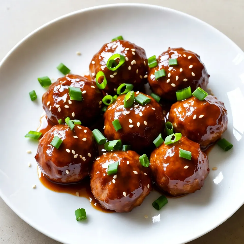 To make spicy honey garlic meatballs, you need the following main items: - 1 lb ground beef (or ground turkey) - 1/2 cup breadcrumbs - 1/4 cup grated Parmesan cheese - 1/4 cup fresh parsley, chopped - 1 large egg - 2 cloves garlic, minced - 1 tsp onion powder - 1 tsp smoked paprika - 1/2 tsp salt - 1/4 tsp black pepper - 1/4 tsp red pepper flakes These ingredients form the base of your meatballs. They bring flavor and texture that work well together. To add a bit more kick, consider using these extras: - 1/2 cup honey - 2 tbsp soy sauce - 1 tbsp sesame oil - 1 tsp sriracha (optional, for extra spice) These ingredients create a sweet and spicy sauce that coats the meatballs. You can adjust the heat level to fit your taste. If you have dietary needs, here are some swaps you can use: - Swap ground beef for ground turkey or chicken for a leaner option. - Use gluten-free breadcrumbs if needed. - Replace Parmesan cheese with a dairy-free cheese for a vegan option. These substitutions can help you enjoy the dish while sticking to your diet. Always feel free to experiment! {{ingredient_image_1}} First, set your oven to 400°F (200°C). While it heats, grab a baking sheet and line it with parchment paper. This step helps prevent sticking and makes cleanup easy. In a large mixing bowl, add the ground beef or turkey, breadcrumbs, and grated Parmesan cheese. Next, throw in the chopped parsley, large egg, minced garlic, onion powder, smoked paprika, salt, black pepper, and red pepper flakes. Mix everything together until it’s well combined. Use your hands for the best results. Now, take small portions of the mixture and roll them into balls about 1 inch wide. Place each meatball on the lined baking sheet, making sure to leave space between them. Bake these in the preheated oven for 18 to 20 minutes. You want them cooked through and golden brown. While the meatballs bake, it’s time for the sauce. In a small saucepan over medium heat, combine honey, soy sauce, sesame oil, and sriracha if you like it spicy. Stir the mixture until it is smooth and warmed up. Once the meatballs are cooked, take them out of the oven. Transfer them to a large bowl and pour the warm honey garlic sauce over them. Gently toss the meatballs to coat them evenly. Serve them on a platter, and garnish with chopped green onions and sesame seeds for a nice touch. Enjoy your tasty meal! To make juicy meatballs, you need the right mix. Start with ground beef or turkey. Ground beef gives a rich taste. Ground turkey is leaner but can dry out. Use breadcrumbs to help keep moisture. They soak up juices and add texture. Grate fresh Parmesan cheese into the mix. It adds flavor and richness. Don’t overmix the meat. Mix just until the ingredients come together. Overmixing can make the meatballs tough. Shape them gently into balls, about an inch wide. This size cooks evenly. To control spice, start with red pepper flakes. Add a little for warmth. If you like it hotter, add more. You can also use sriracha for extra heat. Just one teaspoon can boost the spice without overpowering. Taste your sauce before adding it to the meatballs. This way, you can adjust the spice level. If it’s too spicy, mix in a bit more honey. One key mistake is baking too long. Keep an eye on the meatballs while they cook. Overbaking makes them dry. Aim for 18-20 minutes at 400°F. Another mistake is not using enough fat. Lean meats can dry out. If you use turkey, add a touch of oil to the mix. Lastly, don’t forget to season well. Salt and pepper are your friends. They bring out all the flavors in your meatballs. Pro Tips Use Fresh Ingredients: Freshly minced garlic and parsley enhance the flavor profile of your meatballs significantly compared to dried versions. Adjust the Spice Level: Feel free to modify the amount of red pepper flakes and sriracha to match your personal heat preference. Make Ahead: You can prepare the meatballs in advance and freeze them before baking. Just bake them straight from the freezer, adding a few extra minutes to the cooking time. Perfectly Round Meatballs: Use a small cookie scoop for uniformly shaped meatballs, ensuring they cook evenly and look professional. {{image_2}} You can switch up the meat in the recipe. Ground turkey or chicken works great. They give a lighter flavor. Just keep the same spice mix. Form the meatballs the same way. Bake them until golden brown. You’ll get juicy bites packed with flavor. If you want a plant-based option, try using lentils or chickpeas. Mash them well, and mix with breadcrumbs. Add some grated veggies for extra flavor. You can also use store-bought vegan meat substitutes. Just follow the same steps for mixing and baking. These meatballs can still be spicy and sweet. You can play with the honey garlic sauce too. For a tangy kick, add some lime juice or vinegar. If you love a smoky taste, try adding chipotle sauce. For a sweet twist, mix in some pineapple juice. Each change gives a new flavor. This makes the meatballs fun and fresh every time you make them! To keep your leftover meatballs fresh, let them cool first. Then, place them in an airtight container. You can store them in the fridge for up to three days. If you want to keep them longer, consider freezing them. For meal prep, freeze your meatballs in a single layer. Use a baking sheet lined with parchment paper. Let them freeze for about an hour, then transfer them to a freezer bag. Squeeze out as much air as you can. They can last in the freezer for up to three months. When you want to enjoy your meatballs again, preheat your oven to 350°F (175°C). Place the meatballs on a baking sheet. Heat them for about 15 minutes or until warmed through. You can also reheat them in the microwave. Just cover them with a damp paper towel and heat for 1-2 minutes. Enjoy the spicy honey garlic flavor! To make spicy honey garlic meatballs, start with 1 lb of ground beef or turkey. In a bowl, mix the meat with breadcrumbs, grated Parmesan, chopped parsley, and a large egg. Add minced garlic, onion powder, smoked paprika, salt, black pepper, and red pepper flakes. Shape the mixture into 1-inch meatballs and place them on a lined baking sheet. Bake at 400°F for 18-20 minutes. While they bake, mix honey, soy sauce, sesame oil, and sriracha in a saucepan over medium heat. Once the meatballs are done, coat them in the sauce. You can serve spicy honey garlic meatballs with rice or noodles for a tasty meal. They also go well in a wrap with fresh veggies. Try them on a bed of greens for a lighter option. For a fun twist, serve them as appetizers with toothpicks. Don’t forget a side of steamed broccoli or a simple salad! Yes, you can prepare meatballs ahead of time! Make the meatball mixture and shape them. Store them in the fridge for up to a day. You can also freeze them for up to three months. Just place them on a baking sheet to freeze, then transfer to a bag. When ready, bake them straight from the freezer, adding a few extra minutes to the cooking time. To make the sauce spicier, add more red pepper flakes or sriracha. You can also include chopped fresh chili peppers for an extra kick. If you enjoy heat, try adding a dash of hot sauce or cayenne pepper. Always taste as you go to find your perfect spice level! In this blog post, we explored how to make delicious spicy honey garlic meatballs. We talked about the key ingredients, step-by-step instructions, and helpful tips to ensure perfect meatballs. You can tweak flavors with different meats or substitutes, and I shared how to store and reheat leftovers. This guide equips you for tasty meals at home. Enjoy making these meatballs your way!