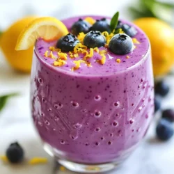 To make a Blueberry Lemon Cheesecake Smoothie, gather these simple ingredients: - 1 cup fresh or frozen blueberries - 1 ripe banana - 1/2 cup plain Greek yogurt - 1/4 cup cream cheese, softened - 1 tablespoon honey or maple syrup - 1 tablespoon lemon juice - 1 teaspoon lemon zest - 1/2 cup almond milk - 1/4 teaspoon vanilla extract - A pinch of salt - Optional: A handful of ice Each ingredient plays a key role. The blueberries give a sweet and tangy flavor. A ripe banana adds natural sweetness and creaminess. Greek yogurt and cream cheese create a rich texture, making it feel like dessert. Honey or maple syrup allows you to control the sweetness. Lemon juice and zest brighten the smoothie with citrus notes. Almond milk gives it a smooth finish, while vanilla and salt enhance the overall taste. If you want your smoothie thicker, toss in some ice. This blend of flavors and textures makes this smoothie a delightful treat for any time of the day. {{ingredient_image_1}} - In a blender, combine the following ingredients: - 1 cup fresh or frozen blueberries - 1 ripe banana - 1/2 cup plain Greek yogurt - 1/4 cup cream cheese, softened - 1 tablespoon honey or maple syrup - 1 tablespoon lemon juice - 1 teaspoon lemon zest This mix gives the smoothie a rich and creamy texture. - Next, pour in 1/2 cup of almond milk and add: - 1/4 teaspoon vanilla extract - A pinch of salt These ingredients enhance the flavor and balance the sweetness. - If you want a thicker smoothie, add a handful of ice cubes. - Blend everything on high speed until smooth and creamy. Scrape down the sides if needed to mix well. - Taste the smoothie. If you want it sweeter, add more honey or maple syrup to your liking. Now, pour the smoothie into glasses. You can garnish it with whole blueberries and a sprinkle of lemon zest on top for a nice touch. Enjoy your delicious Blueberry Lemon Cheesecake Smoothie! To get the perfect thickness for your smoothie, start with the ice. Add a handful of ice cubes if you want it thicker. Blend until smooth. You can also adjust the amount of almond milk. Less milk makes it thicker, while more milk adds a creamier feel. To adjust sweetness effectively, taste your smoothie after blending. You can add more honey or maple syrup as needed. Remember, ripe bananas add natural sweetness too. Freezing blueberries can enhance the flavor. Use fresh blueberries or freeze them for a chillier, tastier treat. Frozen blueberries also make your smoothie cold without needing too much ice. If you want a dairy-free option, use coconut yogurt instead of Greek yogurt. Almond milk is a good choice, but you can use oat or soy milk as well. There are many sweetener options. You can try agave syrup or stevia if you prefer. Each sweetener has a different taste, so choose what you like best. For flavor enhancements, consider adding a pinch of cinnamon or nutmeg. You might also try a splash of orange juice for a citrus twist. These simple changes can make your smoothie unique and fun! Pro Tips Use Frozen Blueberries: If you want a colder and thicker smoothie, opt for frozen blueberries instead of fresh ones. Adjust Sweetness: Taste the smoothie before serving and adjust the sweetness with more honey or maple syrup as needed. Enhance the Creaminess: For an even creamier texture, add an extra tablespoon of cream cheese or replace Greek yogurt with a full-fat version. Garnish Wisely: Garnish with fresh blueberries and a sprinkle of lemon zest for a pop of color and extra flavor. {{image_2}} You can switch up the fruit for fun flavors. Try adding strawberries or raspberries. These berries add a sweet and tangy touch. They also blend well with the cheesecake flavor. If you want to sneak in more greens, add a handful of spinach. It won’t change the taste much, but it boosts the nutrients. Another great option is mixing in some protein powder. This will make your smoothie more filling and great for post-workout. Feel free to get creative with flavors! Other citrus fruits can jazz up your smoothie. Think about using lime or orange juice instead of lemon. Each will give it a unique twist. You can also add spices like cinnamon. Just a pinch can enhance the flavor and add warmth. It’s all about exploring what you enjoy and making this smoothie your own! To keep your smoothie fresh and tasty, store it properly. - Refrigerating leftover smoothie: If you have smoothie left, pour it into a sealed container. It stays good in the fridge for up to 24 hours. Shake or stir before drinking. Sometimes, it may separate; that’s normal! - Freezing portions for future use: For longer storage, freeze your smoothie. Pour it into ice cube trays or small jars. It can last up to three months in the freezer. When you want some, just thaw it overnight in the fridge. To enjoy the best taste, drink your smoothie soon after making it. If stored well, the smoothie stays fresh for: - In the fridge: 1 day - In the freezer: 3 months Always check for any off-smells or changes in color before enjoying. Can I make this smoothie ahead of time? Yes, you can make this smoothie ahead of time. Just blend the ingredients and store it in the fridge. It tastes best when fresh. What’s the best way to make a thicker smoothie? To make a thicker smoothie, add a handful of ice. You can also use less almond milk. Try using frozen blueberries instead of fresh ones. How do I adjust the sweetness for dietary needs? You can adjust the sweetness easily. If you need it sweeter, add more honey or maple syrup. Alternatively, you can skip the sweeteners for a lower-sugar option. Can I use different types of milk? Absolutely! You can use any milk you like. Almond milk works well, but cow’s milk, oat milk, or coconut milk are great too. Is this smoothie suitable for meal prep? Yes, this smoothie is good for meal prep. Just blend and store in airtight containers. It will stay fresh in the fridge for 1-2 days. This blog post showed you how to make a delicious blueberry smoothie. We covered key ingredients, gave step-by-step instructions, and shared tips for the best results. You learned about variations and how to store leftovers. My final thought? This smoothie is not only tasty but also healthy. Enjoy experimenting with flavors and make it your own. You now have the tools to create a drink that suits your taste!