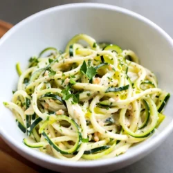 To make creamy garlic Parmesan zoodles, you need the following simple ingredients: - Zoodles from 4 medium zucchini - 1 cup heavy cream - 1 cup grated Parmesan cheese - 3 cloves garlic, minced - 2 tablespoons olive oil - 1 teaspoon onion powder - 1/2 teaspoon red pepper flakes (optional) - Salt and black pepper to taste - Fresh parsley for garnish Zoodles are just spiralized zucchini. They give a fresh taste to your dish. Heavy cream and Parmesan cheese create a rich sauce. Garlic adds a lovely flavor, and olive oil helps everything cook nicely. Onion powder and red pepper flakes bring extra depth and heat. Don’t forget to season with salt and pepper! Fresh parsley adds color and brightness to your meal. Gather all these ingredients before you start cooking. This will make your cooking process smooth and fun. {{ingredient_image_1}} To make zoodles, you need to spiralize zucchini. You can use a spiralizer for long, thin noodles. Just follow these steps: 1. Trim the ends of the zucchini. 2. Secure the zucchini in the spiralizer. 3. Turn the handle to create zoodles. If you don't have a spiralizer, a vegetable peeler works well, too. Just peel thin strips from the zucchini. Rotate the zucchini as you peel for even zoodles. Next, it's time to make the sauce. Here's how: 1. Heat olive oil in a large skillet over medium heat. Wait until it shimmers. 2. Add minced garlic and sauté for 1-2 minutes. Stir it often to avoid burning. 3. Pour in the heavy cream, stirring to mix. Bring it to a gentle simmer. Now, add the cheese and spices: 1. Add the grated Parmesan cheese. 2. Stir in onion powder and red pepper flakes, if using. Keep stirring until the cheese melts and the sauce is creamy. Now, you will mix the zoodles and sauce together: 1. Gently fold in the zoodles. 2. Cook for about 3-4 minutes. This keeps them slightly crunchy. Remember, don’t overcook the zoodles. They can get mushy if you do. When the zoodles blend with the sauce, the dish becomes rich and creamy. Enjoy your delicious Creamy Garlic Parmesan Zoodles! To get the right sauce, you want it to be smooth and thick. Start by heating your olive oil and cooking the garlic gently. This step is key. Stir in the heavy cream and let it simmer. When you add the Parmesan cheese, keep stirring until it melts. This gives you that rich, creamy texture. If the sauce tastes bland, add salt and pepper. You can also adjust the flavor with onion powder or red pepper flakes. Use these to suit your taste. A little tweak goes a long way. Keeping your zoodles crunchy is all about timing. After you add them to the sauce, cook for just 3-4 minutes. This keeps them tender but not mushy. Avoid excess water by draining the zoodles before cooking. If you spiralize them in advance, let them sit for a bit. This helps release some moisture. You want all the flavors to shine, not swim in water. Pro Tips Use Fresh Zucchini: Fresh, firm zucchini will yield the best texture for your zoodles, enhancing the overall dish. Adjust Seasoning: Taste the sauce before adding the zoodles; adjust the salt and pepper as needed for a perfect flavor balance. Don’t Overcook Zoodles: Cook the zoodles just until tender to maintain their crunch and prevent a mushy texture. Experiment with Add-ins: Feel free to add cooked chicken, shrimp, or vegetables for a heartier meal and more flavor variety. {{image_2}} You can boost your zoodles by adding protein. Chicken, shrimp, or tofu works well. If you choose chicken, cut it into small pieces. Cook it in the skillet for about 5-7 minutes until it’s no longer pink. For shrimp, cook them for 3-4 minutes. They turn pink when done. If you prefer tofu, use firm tofu. Cut it into cubes and sauté for about 5 minutes until golden. Each protein adds its flavor, making the dish even tastier. To make your zoodles even more exciting, think about flavor enhancements. Fresh herbs like basil or thyme add brightness. Just chop them up and stir them in at the end. You can also try different cheese options. Instead of just Parmesan, mix in some mozzarella or goat cheese for a creamy twist. Each cheese brings its own taste, so feel free to experiment. A little red pepper can also add a nice kick if you like heat! To store your Creamy Garlic Parmesan Zoodles, let them cool first. Place the leftovers in an airtight container. This helps keep the flavors fresh. The dish lasts about 3 days in the fridge. If you want to enjoy it later, try to eat it within that time frame. Reheating zoodles can be tricky. You want them warm but not mushy. Use a skillet over low heat. Add a splash of water or cream to help keep them moist. Heat for about 3-5 minutes while stirring gently. For microwave reheating, place them in a bowl, cover loosely, and heat for 1-2 minutes. Check every 30 seconds to avoid overcooking. Enjoy your zoodles as if they were freshly made! Zoodles are noodles made from zucchini. They are a great low-carb option for pasta lovers. Zoodles are light and fresh. They keep the dish healthy while adding a fun twist. Spiralizing zucchini creates long, curly strands that mimic traditional pasta. This makes them a favorite for many people. They soak up sauces well, too. Yes, you can easily make this recipe vegan. First, replace heavy cream with coconut cream or cashew cream. This will keep the dish creamy and rich. Next, swap Parmesan cheese for nutritional yeast or a vegan cheese. This adds a cheesy flavor without dairy. Finally, check that your olive oil is vegan, which most are. To spice up your zoodles, add more red pepper flakes. You can also use crushed red pepper for extra heat. Another great option is to add sliced jalapeños or a dash of hot sauce. These additions will bring a nice kick to the creamy garlic sauce. Adjust the spice level to suit your taste. Enjoy experimenting! In this post, I shared a simple recipe for creamy zoodles. You learned about the key ingredients and how to make zoodles from zucchini. I detailed cooking tips for the sauce and combined them for a tasty meal. Remember, you can add proteins or fresh herbs for variety. Follow the storage tips to keep leftovers fresh. Enjoy experimenting with flavors and making this dish your own!