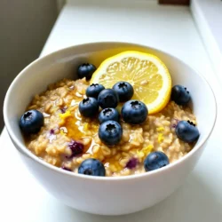 - 1 cup rolled oats - 2 cups almond milk (or your choice of milk) - 1/2 cup fresh or frozen blueberries - Zest of 1 lemon - 1 tablespoon lemon juice - 2 tablespoons maple syrup or honey - 1/2 teaspoon vanilla extract - Pinch of salt To make Blueberry Lemon Overnight Oats, you need a few simple ingredients. First, you will use rolled oats. They work best because they soak up the milk well. Next, grab some almond milk or any milk you prefer. This helps make the oats smooth and creamy. Blueberries are key to this recipe. You can use fresh or frozen ones; both taste great. The zest of one lemon adds a bright flavor. The lemon juice brings out the blueberry taste too. For sweetness, use maple syrup or honey. It balances the tartness of the lemon. A little vanilla extract adds depth, while a pinch of salt enhances all the flavors. - Additional blueberries - Lemon slices - Chopped nuts You can make your oats even better with toppings. Extra blueberries add freshness and color. Slices of lemon give a nice look and extra zing. Chopped nuts add crunch and protein. These toppings are fun and let you customize your oats! {{ingredient_image_1}} 1. Combine oats and almond milk: Start by placing 1 cup of rolled oats in a large mixing bowl. Pour in 2 cups of almond milk. Stir well to ensure all oats are soaked. 2. Add blueberries and flavorings: Next, add 1/2 cup of fresh or frozen blueberries. Then, include the zest of 1 lemon and 1 tablespoon of lemon juice. Sweeten with 2 tablespoons of maple syrup or honey. Don't forget 1/2 teaspoon of vanilla extract and a pinch of salt to boost the flavors. 3. Mix and store overnight: Stir everything together until it's well combined. Cover the bowl with plastic wrap or divide the mix into jars with lids. Place them in the fridge for at least 4 hours, but overnight is best. This lets the oats soak up the flavors. 1. Stir before serving: In the morning, take the oats out of the fridge. Give them a good stir. If they seem too thick, add a splash of milk to loosen them up. 2. Add toppings: Serve the oats in bowls or jars. Top with additional blueberries, slices of lemon for a pop of color, and chopped nuts for crunch. Enjoy your delicious Blueberry Lemon Overnight Oats! Choosing the right milk makes a big difference. I suggest almond milk for a light taste. You can also use oat or coconut milk. Both give a nice flavor. Adjusting sweetness is easy. Start with two tablespoons of maple syrup or honey. Taste the mix and add more if you like it sweeter. For flavor infusion, lemon zest and lemon juice brighten the oats. Fresh blueberries add a juicy burst. Mix them well to spread the flavors. Letting the oats sit overnight helps them soak up these tastes. One common mistake is not allowing enough soaking time. Oats need at least four hours to soften. Overnight is best for the best texture. Another mistake is overloading on toppings. While extra blueberries and nuts are tasty, too much can hide the oat flavor. Keep it simple for a balanced bite. Pro Tips Use Overnight Soaking: Soaking the oats overnight allows for a creamier texture and better flavor absorption, making your breakfast even more delicious. Experiment with Sweeteners: Feel free to adjust the sweetness by trying different sweeteners like agave syrup or coconut sugar, depending on your preference. Top It Off: Enhance the flavor and texture by adding a variety of toppings such as yogurt, chia seeds, or a drizzle of nut butter for extra protein. Fresh vs. Frozen Blueberries: Both fresh and frozen blueberries work well, but if using frozen, add them directly to the oats without thawing for a fun burst of coldness. {{image_2}} You can easily change the taste of your blueberry lemon overnight oats. Try using different fruits. Strawberries, raspberries, or peaches work well. Just swap out the blueberries for your favorite fruit. You can also change the sweetener. Maple syrup gives a nice flavor, but honey is great too. If you want a sugar-free option, try using stevia or agave. Each sweetener brings a unique taste. If you're looking for vegan options, it’s simple! Use almond milk or any plant-based milk. This keeps the recipe vegan and just as tasty. For gluten-free substitutions, make sure to use certified gluten-free oats. This small change makes your oats safe for those with gluten sensitivities. Enjoy your delicious breakfast without worry! You can store your blueberry lemon overnight oats in the fridge for up to five days. This makes them a great grab-and-go breakfast option. I recommend using airtight containers for the best results. Glass jars or plastic containers with lids work well. They keep the oats fresh and prevent them from absorbing any smells from your fridge. You can freeze overnight oats for longer storage. To freeze, portion the oats into suitable containers or freezer bags. Make sure to leave some space for the oats to expand. Seal the bags tightly to prevent freezer burn. When you want to enjoy them, thaw the oats in the fridge overnight. For serving, stir in a splash of milk to restore the creamy texture. You can add fresh toppings like blueberries or nuts for extra flavor. Blueberry Lemon Overnight Oats last up to five days in the fridge. Keep them covered to maintain freshness. If you notice any change in smell or texture, it’s best to toss them out. You can use quick oats, but the texture changes. Quick oats absorb liquid faster and may become mushy. Rolled oats give a chewier bite, which I prefer. Yes, you can make this recipe vegan! Use almond milk or any plant-based milk. Replace honey with maple syrup or agave nectar for sweetness. To make more servings, simply multiply the ingredients. For example, use 2 cups of oats for four servings. Adjust the liquid and other ingredients in the same ratio. Store in separate jars for easy grab-and-go breakfasts. Blueberry Lemon Overnight Oats are simple and quick. We covered the main ingredients and how to mix them for a tasty breakfast. You learned tips to avoid common mistakes and ways to switch up flavors. Use the right milk and toppings for your taste. Remember, these oats store well in the fridge or freezer. Enjoy making and eating them. With these tips, you can create a dish that suits you perfectly. Now, it's time to get started and make your delicious oats!