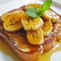 To make this delicious dish, gather these key items: - 4 slices of thick-cut bread (like brioche or challah) - 2 ripe bananas, sliced - 2 tablespoons unsalted butter - 2 tablespoons brown sugar - 3 large eggs - 1/2 cup whole milk - 1 teaspoon vanilla extract - 1/2 teaspoon ground cinnamon - A pinch of salt - Maple syrup for serving These ingredients work together to create a sweet and rich flavor. The thick bread holds the egg mixture well, while the bananas add a lovely caramel taste. For extra flair, consider these garnishes: - Fresh mint leaves - A dusting of powdered sugar - Chopped nuts for crunch These touches can make your dish even more inviting. A drizzle of maple syrup adds sweetness and ties the flavors together. This recipe serves two and is a hearty breakfast choice. Each serving has: - Calories: Approximately 450 - Protein: 12g - Carbohydrates: 65g - Fat: 18g This dish offers a good mix of nutrients. The eggs provide protein, while the bananas add fiber and potassium. Enjoy this treat knowing it has some good elements too! {{ingredient_image_1}} Start by heating a skillet over medium heat. Add 2 tablespoons of unsalted butter. Let the butter melt completely. Once melted, sprinkle in 2 tablespoons of brown sugar. Stir this mixture until the sugar dissolves. You will see it turn into a thick, gooey sauce. Now, slice 2 ripe bananas. Carefully place the banana slices in the skillet. Cook them for about 3 to 4 minutes. You want them to be golden and soft. Once done, take them off the heat and set them aside. Grab a shallow bowl for the egg mixture. Crack 3 large eggs into the bowl. Pour in 1/2 cup of whole milk. Add 1 teaspoon of vanilla extract and 1/2 teaspoon of ground cinnamon. Don’t forget a pinch of salt! Use a whisk to mix everything together. Make sure it’s well combined. This mixture will soak into the bread, giving it great flavor. Heat a non-stick skillet or griddle on medium heat. Dip each slice of thick-cut bread into the egg mixture. Let it soak for just a moment. You don’t want it too soggy. Place the soaked bread onto the hot skillet. Cook for about 2 to 3 minutes on each side. Look for a nice golden brown color. Once cooked, serve the French toast hot. Top it with the caramelized bananas. Drizzle with maple syrup, and if you like, add fresh mint leaves for a pop of color. Enjoy your delicious creation! To make great French toast, pick thick-cut bread. Brioche or challah works best. These breads soak up the egg mixture well. They also give a light, fluffy texture. You can also use sourdough for a tangy twist. Just ensure it’s thick enough to hold its shape. Caramelization adds flavor and sweetness. Start with medium heat. Melt unsalted butter in your skillet. Add brown sugar, stirring until it melts. This creates a gooey base. Then, add your sliced bananas. Cook them for 3-4 minutes. Look for a nice golden color on the edges. This shows they are perfectly caramelized. To avoid soggy French toast, dip the bread quickly. Soak it in the egg mixture for just a moment. You want it to absorb some liquid, but not too much. Cook the bread in a hot, non-stick skillet. This helps form a nice crust. Flip it when golden brown, about 2-3 minutes per side. Pro Tips Choose the Right Bread: Use thick-cut bread like brioche or challah for a rich, fluffy texture that holds up well when soaked in the egg mixture. Perfectly Caramelized Bananas: Make sure to sauté the bananas over medium heat to achieve that beautiful caramelization without burning them. Don't Soak Too Long: When dipping the bread, only soak for a few seconds on each side to prevent sogginess while still ensuring a delicious custard flavor. Garnish for Presentation: Adding fresh mint leaves not only enhances the presentation but also adds a refreshing contrast to the sweetness of the dish. {{image_2}} You can mix things up by adding other fruits. Try using strawberries or blueberries. They add bright colors and fresh flavors. Sauté them just like the bananas. You can also use apples. Slice them thin and caramelize them in the skillet. Each fruit brings its own taste and fun twist to your French toast. You can easily make this dish dairy-free or vegan. Replace the whole milk with almond or oat milk. Use flaxseed meal mixed with water as an egg substitute. Mix one tablespoon of flaxseed meal with three tablespoons of water. Let it sit until it thickens. You can also use dairy-free butter for caramelization. This way, everyone can enjoy the sweet taste! For added flavor, you can spice things up. Try adding a dash of nutmeg to the egg mixture. It gives a warm taste that pairs well with bananas. You can also use different extracts, like almond or coconut. They add a unique touch. For a little crunch, sprinkle some chopped nuts on top before serving. These simple changes can make your French toast even more delightful! After you enjoy your caramelized banana French toast, save any leftovers. Place the slices in an airtight container. Store them in the fridge for up to three days. If you leave them out, they will get stale quickly. To reheat your French toast, use a non-stick skillet. Heat it over medium-low heat. Place the slices in the skillet for about two minutes on each side. This keeps them warm and crispy. You can also use a toaster oven. Just pop them in for a few minutes until heated through. If you want to save your French toast for later, freezing is a great choice. First, let the slices cool completely. Next, place parchment paper between each slice and stack them in a freezer-safe bag. Squeeze out as much air as you can. This way, they won’t stick together. You can freeze them for up to two months. When you're ready to eat, just thaw in the fridge overnight and reheat as mentioned above. Yes, you can use other bread types. Brioche or challah works best. But feel free to try sourdough, whole wheat, or even gluten-free bread. Just make sure the bread is thick-cut. Thin slices may turn soggy. To keep bananas from browning, you have a few options. You can coat the slices in lemon juice. This adds a slight tang and keeps them bright. Another method is to use them right away after slicing. The longer they sit, the browner they get. If you need a brown sugar substitute, you have options. You can mix white sugar with molasses in a 1:1 ratio. For a lighter option, use coconut sugar. Honey or maple syrup can also work, but adjust the amount to avoid extra liquid. To make this recipe ahead, you can prepare the caramelized bananas first. Store them in an airtight container in the fridge. When ready to serve, heat them in a pan. You can also mix the egg mixture and store it in the fridge. Just remember to cook the French toast fresh. This keeps it crispy and warm. This blog post covered how to make caramelized banana French toast, from ingredients to tips. We explored key steps to cook it right and shared ideas for tasty twists. Remember, using the right bread makes a big difference. You can enjoy this dish in many ways, whether you want it vegan or with new toppings. Lastly, proper storage keeps your leftovers fresh. Enjoy this delightful meal with ease and confidence!