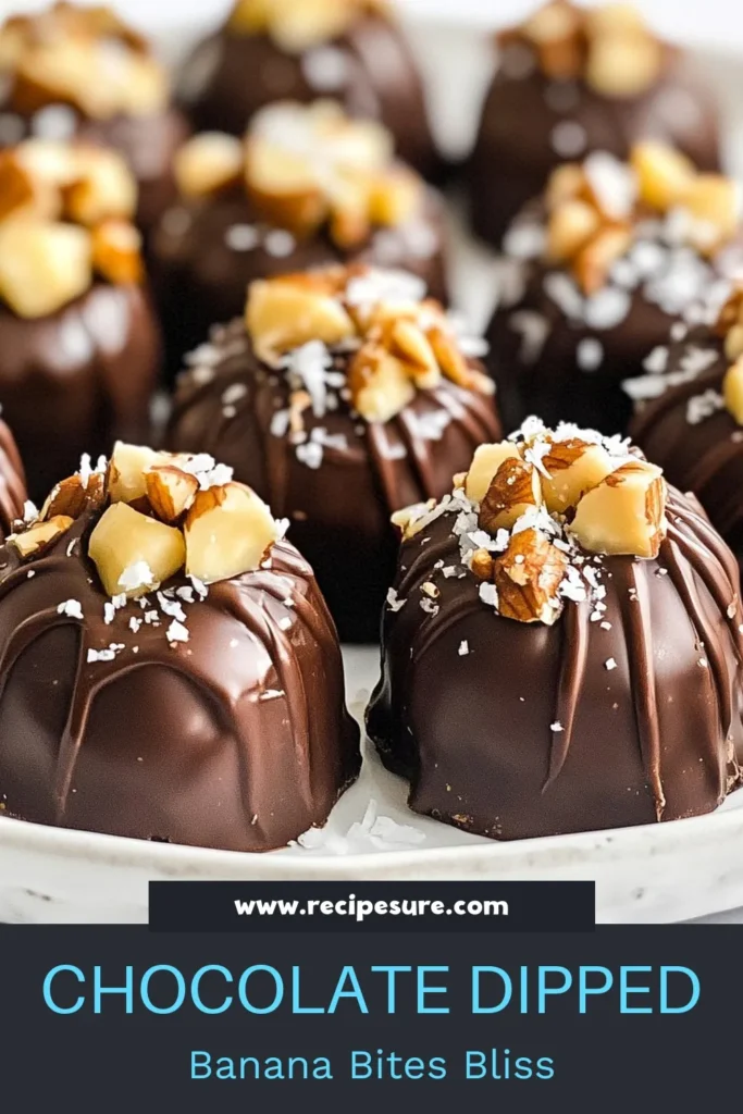 Indulge in these delightful choco-banana bites, the perfect blend of sweetness and nutrition! This healthy dessert recipe features chocolate covered bananas, making a delicious banana snack recipe for all ages. Topped with coconut and nuts, these coconut chocolate treats are a must-try. Elevate your snack game with this easy recipe! Save for later and enjoy a guilt-free treat anytime. #HealthyDesserts #ChocolateCoveredBananas #BananaSnack #ChocoBananaBites