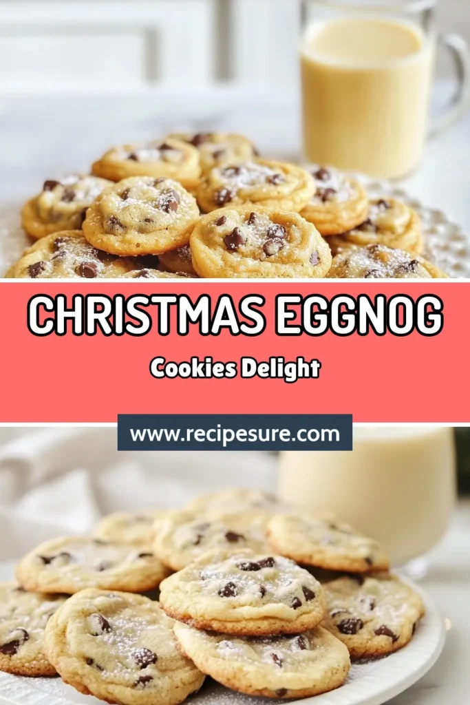Indulge in the ultimate holiday treat with these Eggnog Chocolate Chip Cookies! This easy cookie recipe for Christmas combines festive flavors with chocolatey goodness, perfect for any holiday cookie swap. Packed with nutmeg and eggnog, these festive dessert recipes will delight friends and family. Try this delightful eggnog dessert idea today for a special festive touch! Save this recipe and spread the holiday cheer! #EggnogCookies #HolidayBaking #FestiveDesserts #ChristmasCookies